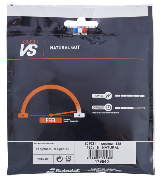 Babolat Touch VS 16/1.30 Natural Gut Tennis String - Premium Performance for Control & Feel | Perfect for Competitive Play & Tournament Matches