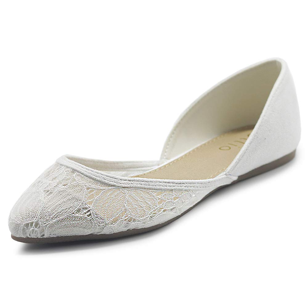 Ollio Women's Ballet Flats - Faux Suede Floral Lace Pointed Toe Shoes | Breathable Mesh Design for Comfort | Perfect for Work, Weddings & Casual Outfits