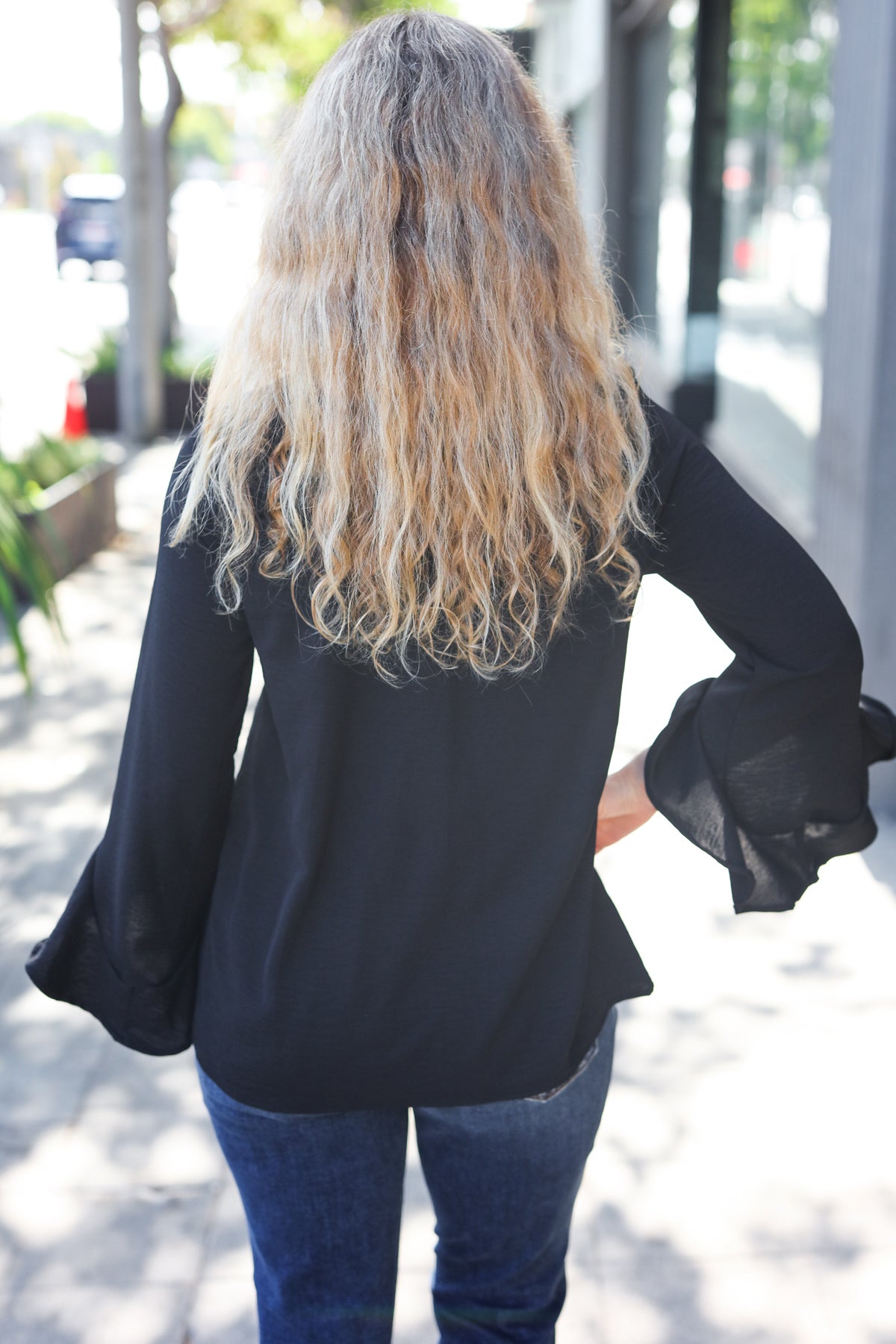 Falling In Love Black Hi-Lo Ruffle Sleeve Woven Top for Women | Elegant Party & Date Night Blouse | Perfect for Evening Events, Cocktail Parties and Romantic Outfits