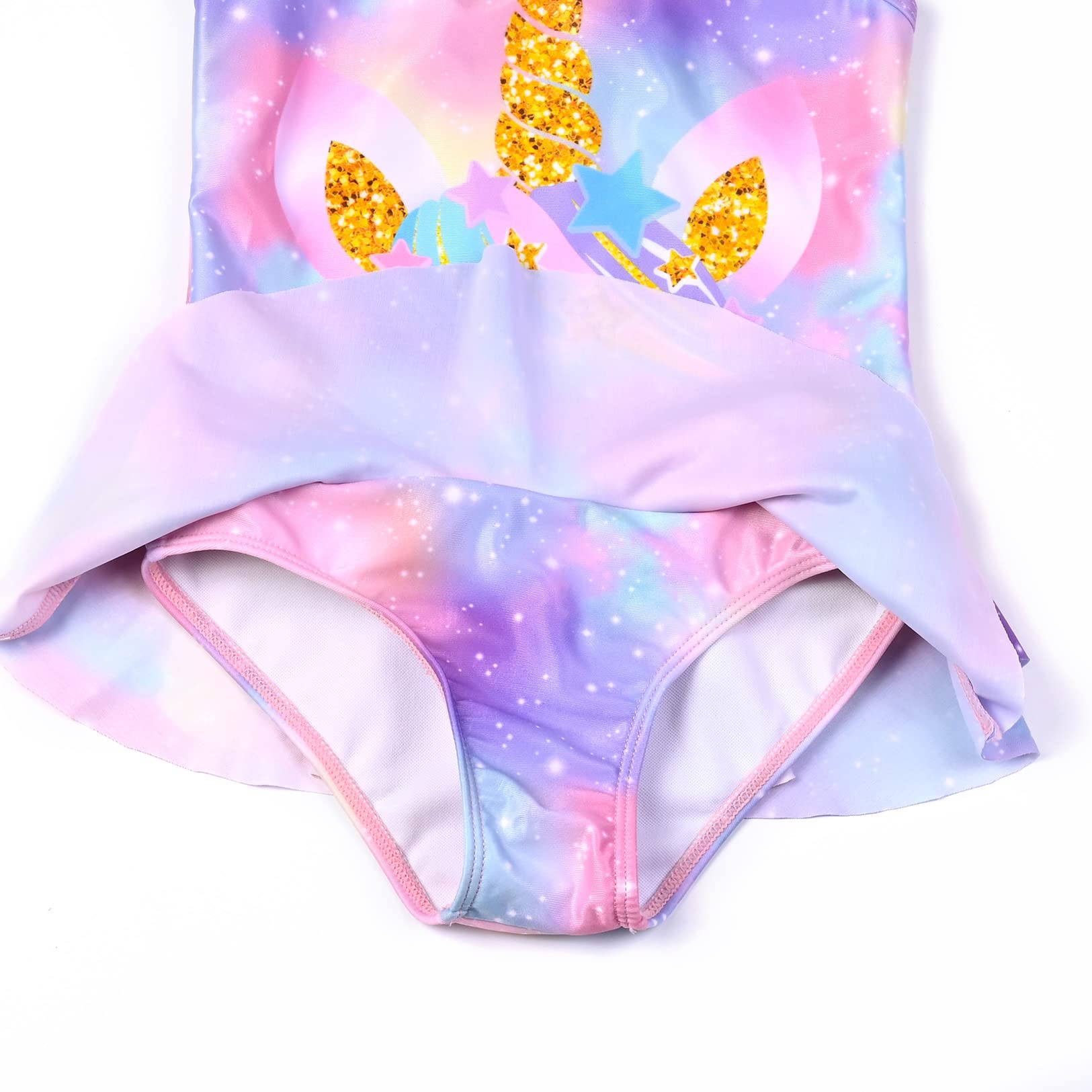 QPANCY Girls One Piece Swimsuit with Ruffle & Unicorn Print - Adjustable Strap Bathing Suit for Beach, Pool & Summer Water Activities