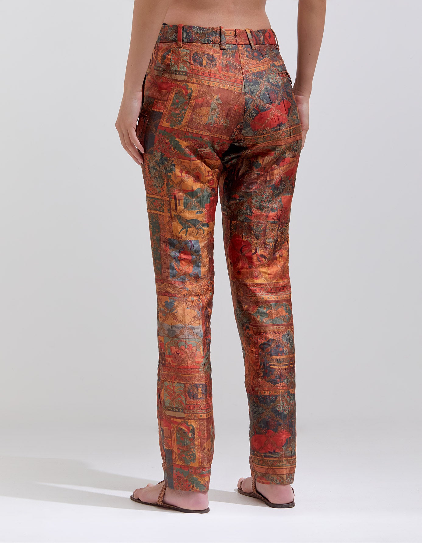 Elegant Boot Cut Trousers - Premium Silk Brocade Fabric in Terracotta Color | Perfect for Office Wear, Evening Events & Special Occasions