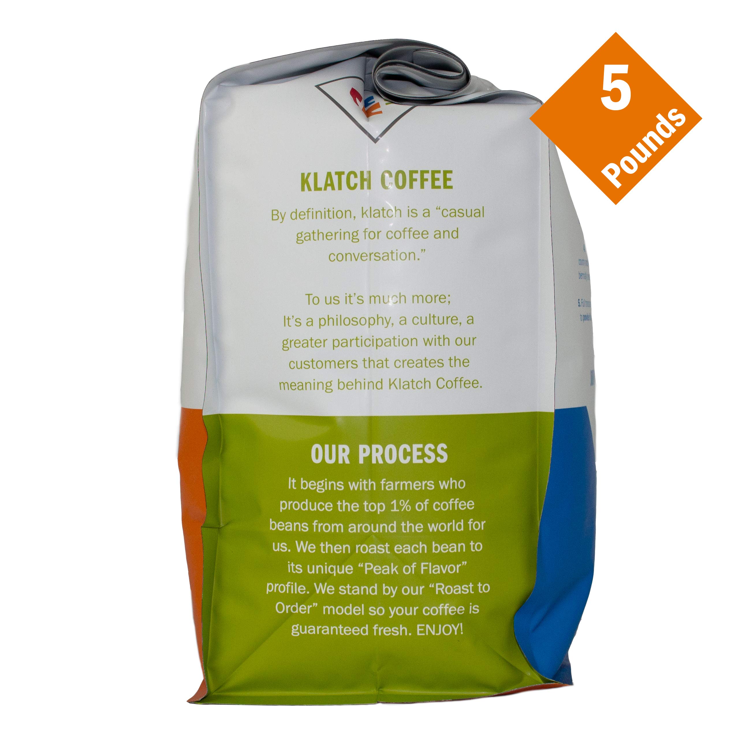 Klatch Coffee Decaf Espresso Medium-Dark Roast Whole Bean Coffee - 5 lb Bulk Bag for Home Brewing, Cafes & Office Use