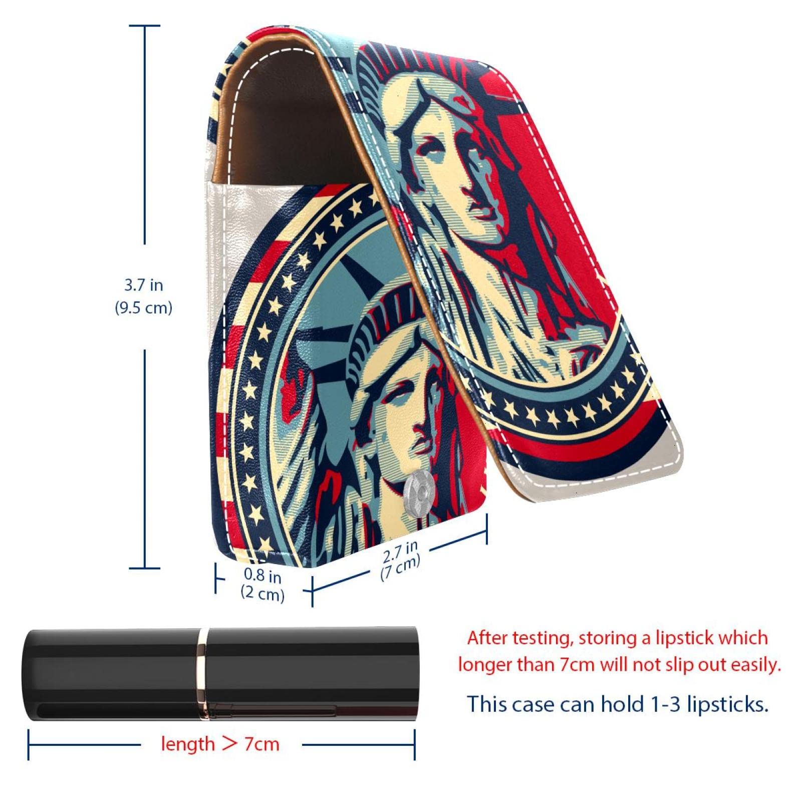 Portable Lipstick Organizer with Mirror - Mini Makeup Bag Holds 3 Lipsticks for Women | Travel, Purse & On-the-Go Makeup Storage | Statue of Liberty Design