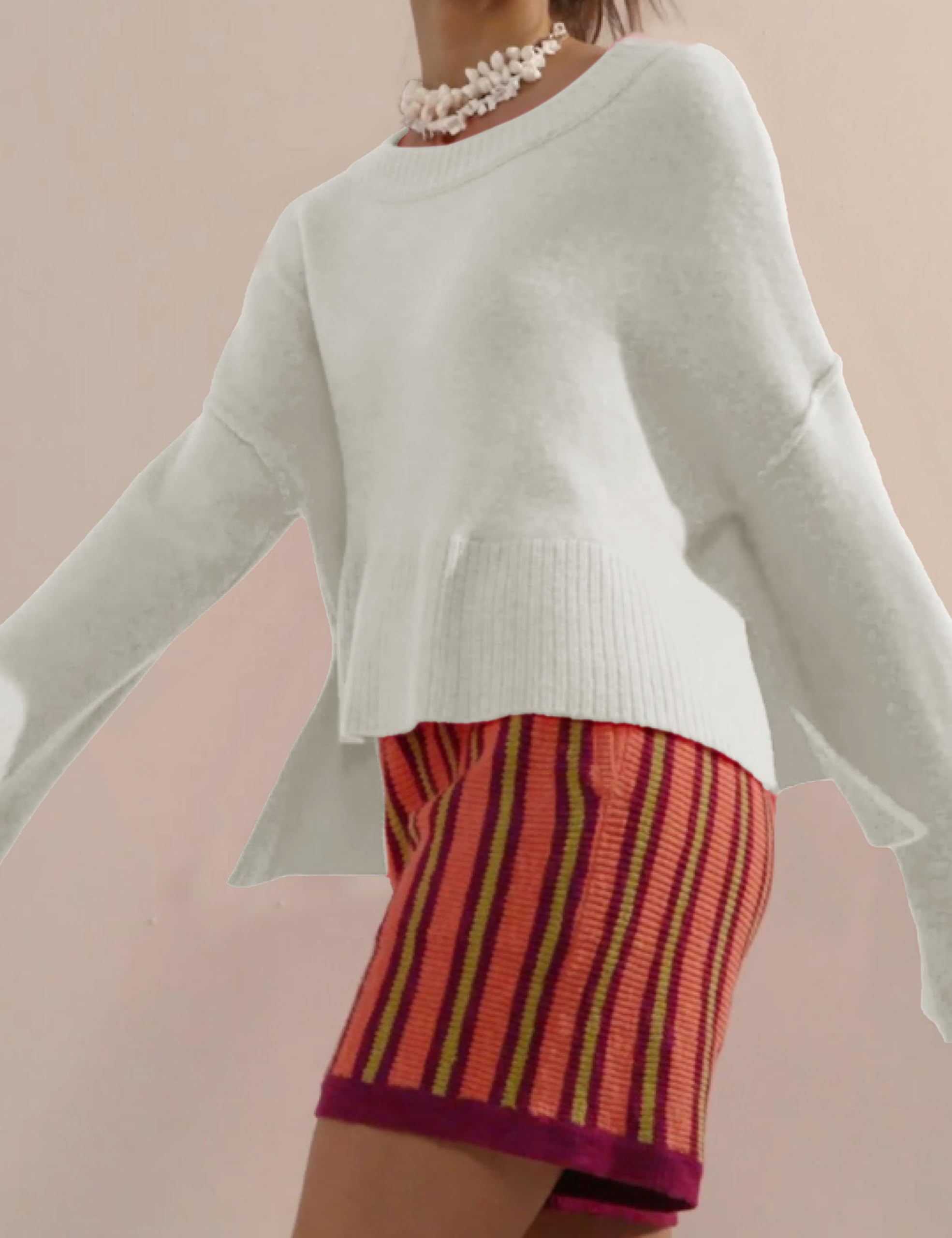 Women's Lightweight Crewneck Sweater - Soft Slouchy Pullover for Casual Wear