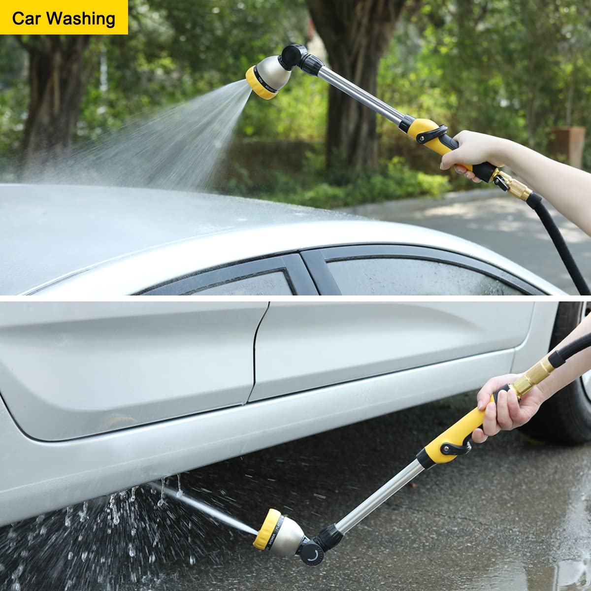 FANHAO 16 Inch Heavy Duty Garden Watering Wand with 180° Rotating Head & Thumb Control Valve - 8 Spray Patterns Hose Nozzle for Lawn, Flowers & Plants (Yellow) - Perfect for Watering Gardens, Lawns & Hard-to-Reach Areas