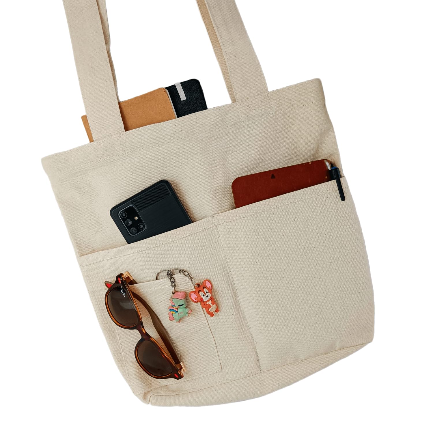 EcoDott Women's Cotton Tote Bag with Zipper & Pockets - 100% Organic Canvas Shoulder Handbag for School, Work, Travel & Daily Use | Durable Eco-Friendly Shopping Bag for Women | Perfect for Office, Beach & Grocery Shopping