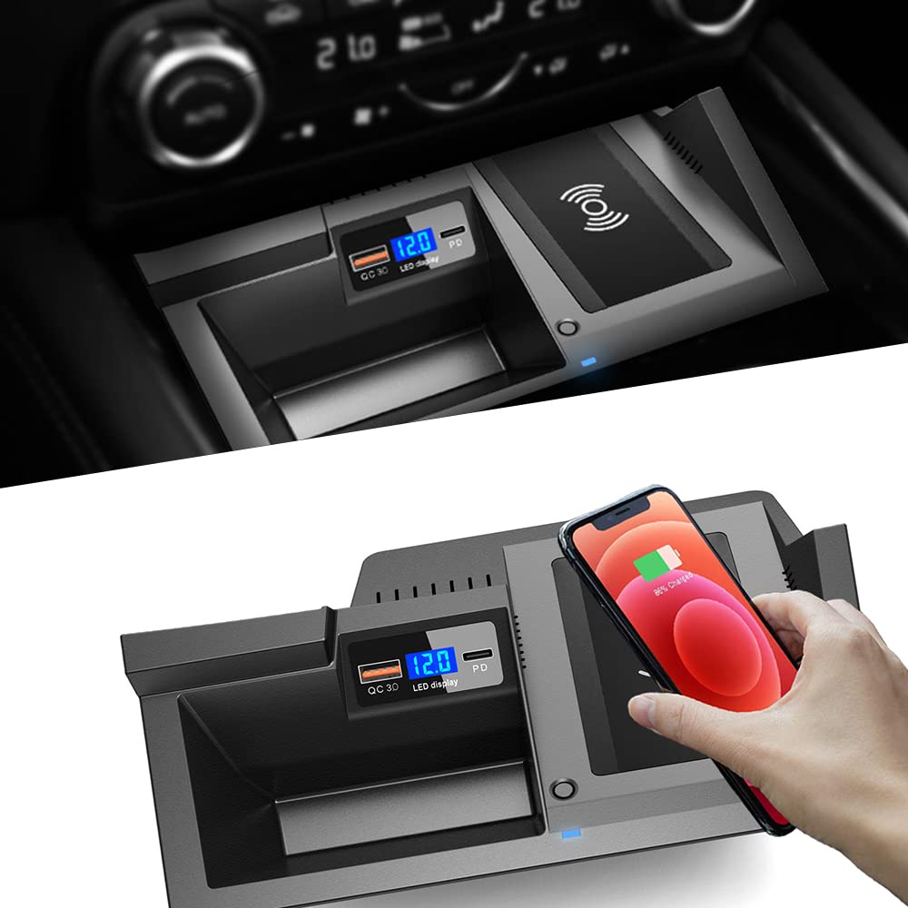 Wireless Car Charger Mount for Mazda CX5 2017-2023 - 15W QC3.0 Fast Charging Compatible with iPhone & Samsung - 36W USB Port for Multiple Devices - Perfect for Commuting & Road Trips