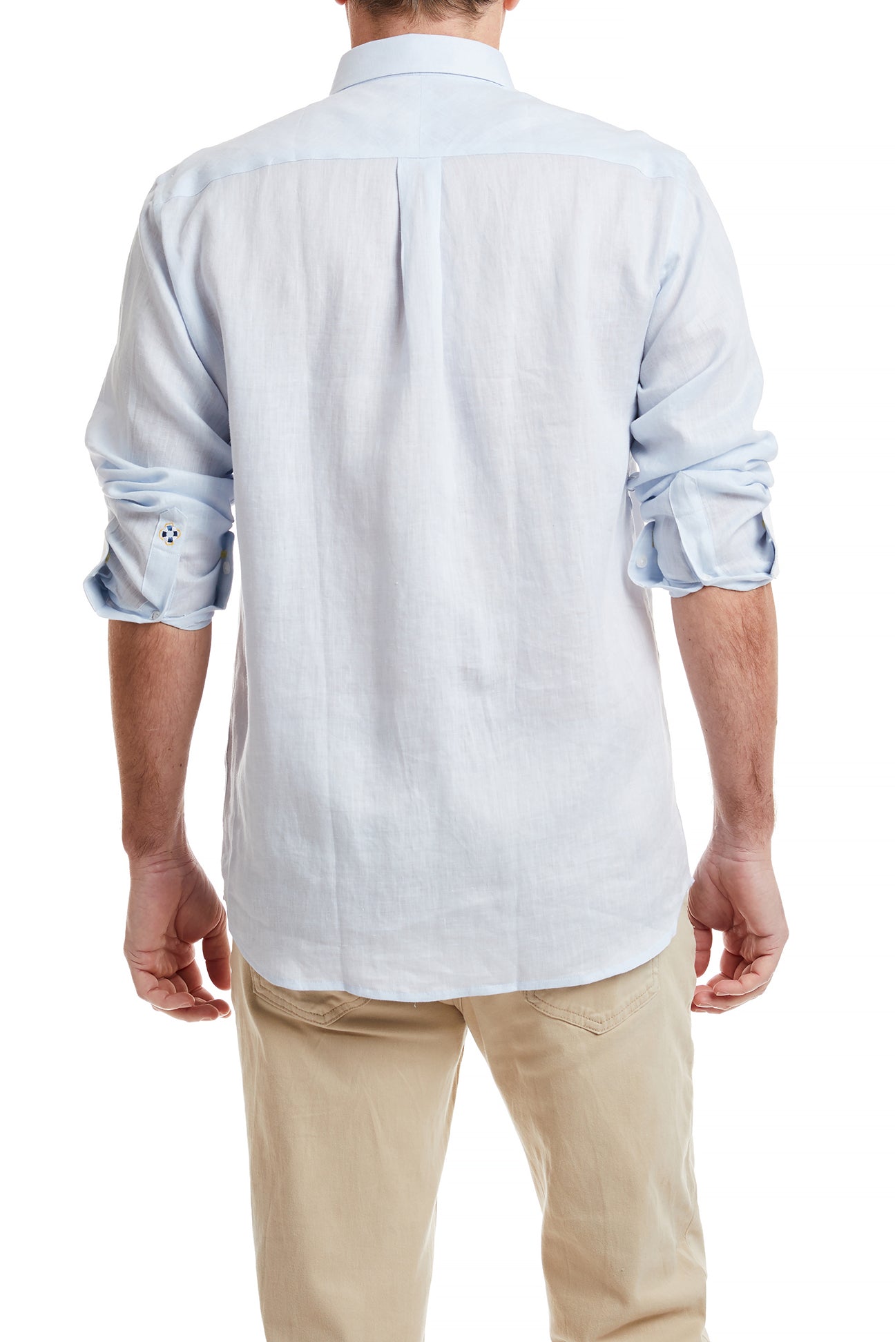 Chase Shirt Powder Blue Linen with Single Martini Pocket - Stylish Men's Casual Button Down Shirt for Summer, Office & Cocktail Parties