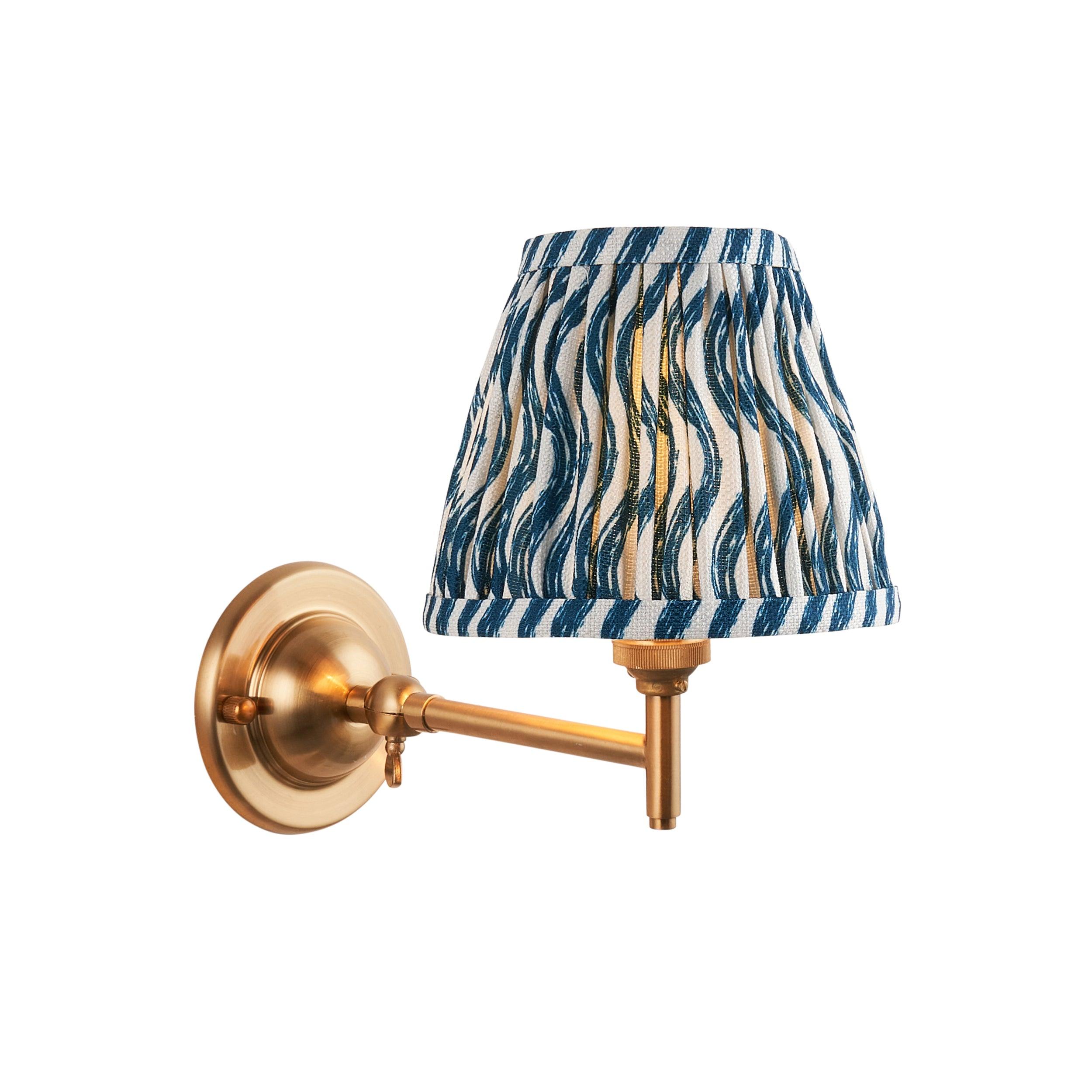 Dome Fold Brass Wall Light with Fold & Ripple Design - 16cm Marlin Blue Shade for Bedroom, Living Room & Hallway Lighting