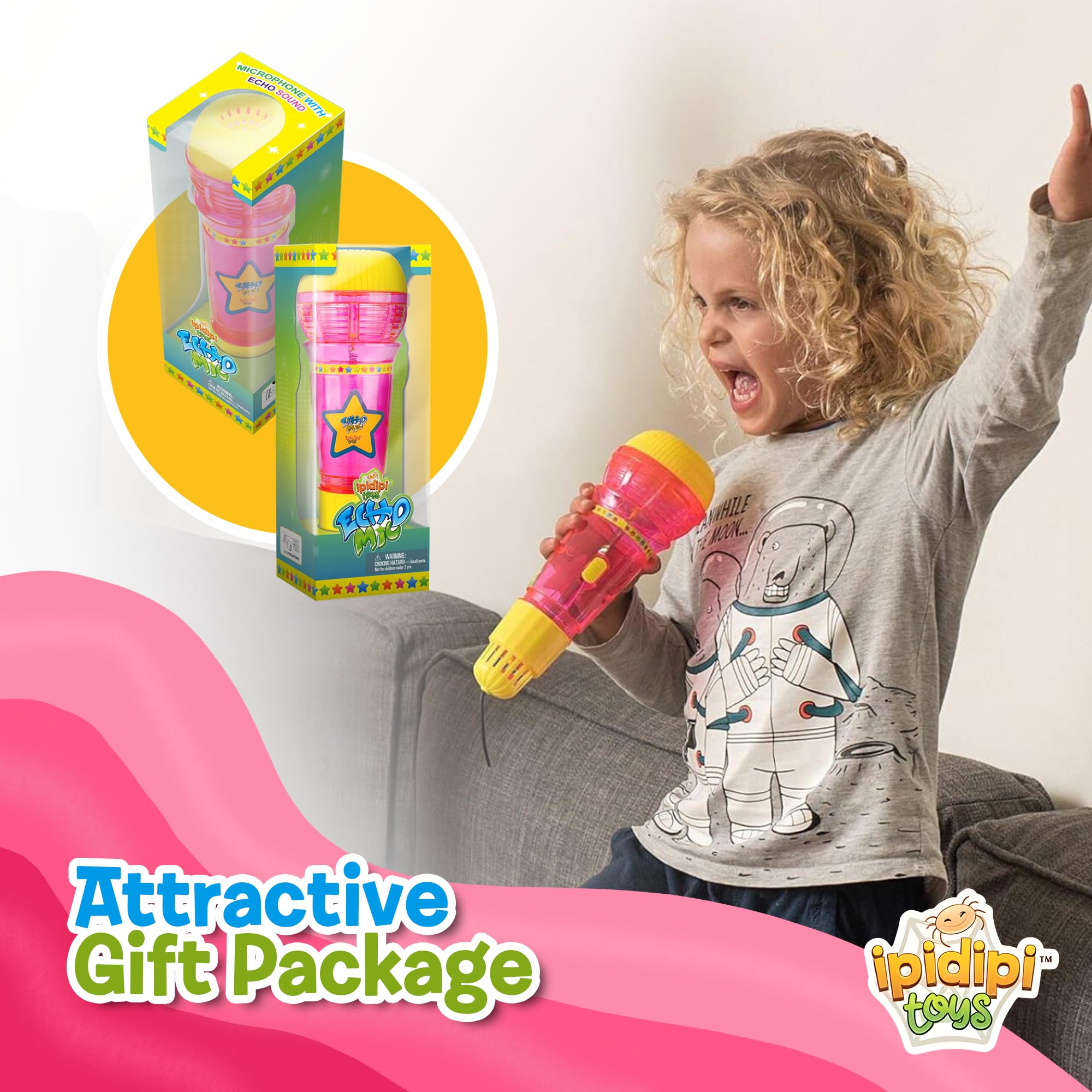 IPIDIPI Kids Echo Microphone Toy with Multicolor Flashing Lights - Speech Therapy & Retro Gift for Toddlers & Girls (Pink/Yellow) - Perfect for Birthday Parties, Christmas Stocking Stuffers & Sing-Along Fun