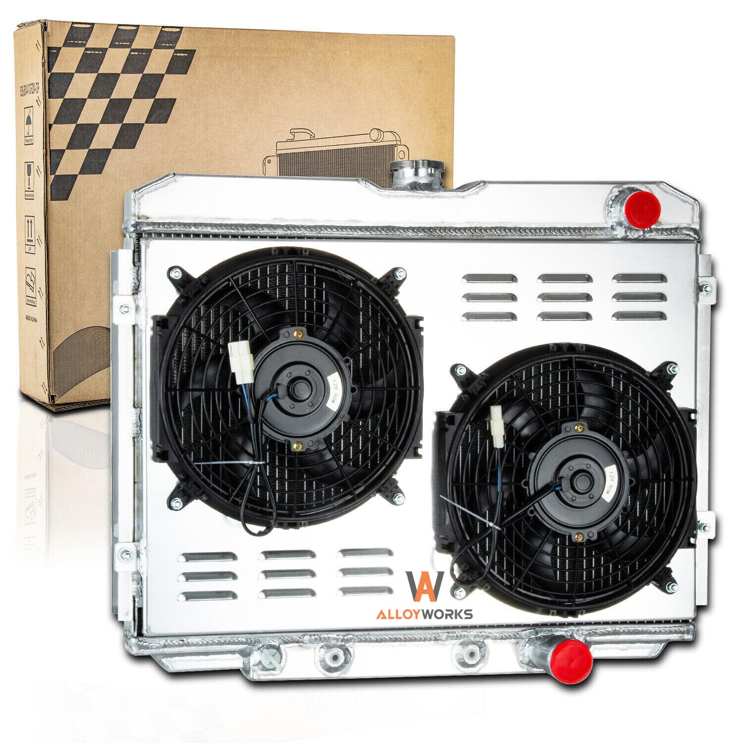 ALLOYWORKS 3 Row Aluminum Radiator with Shroud, Dual 12