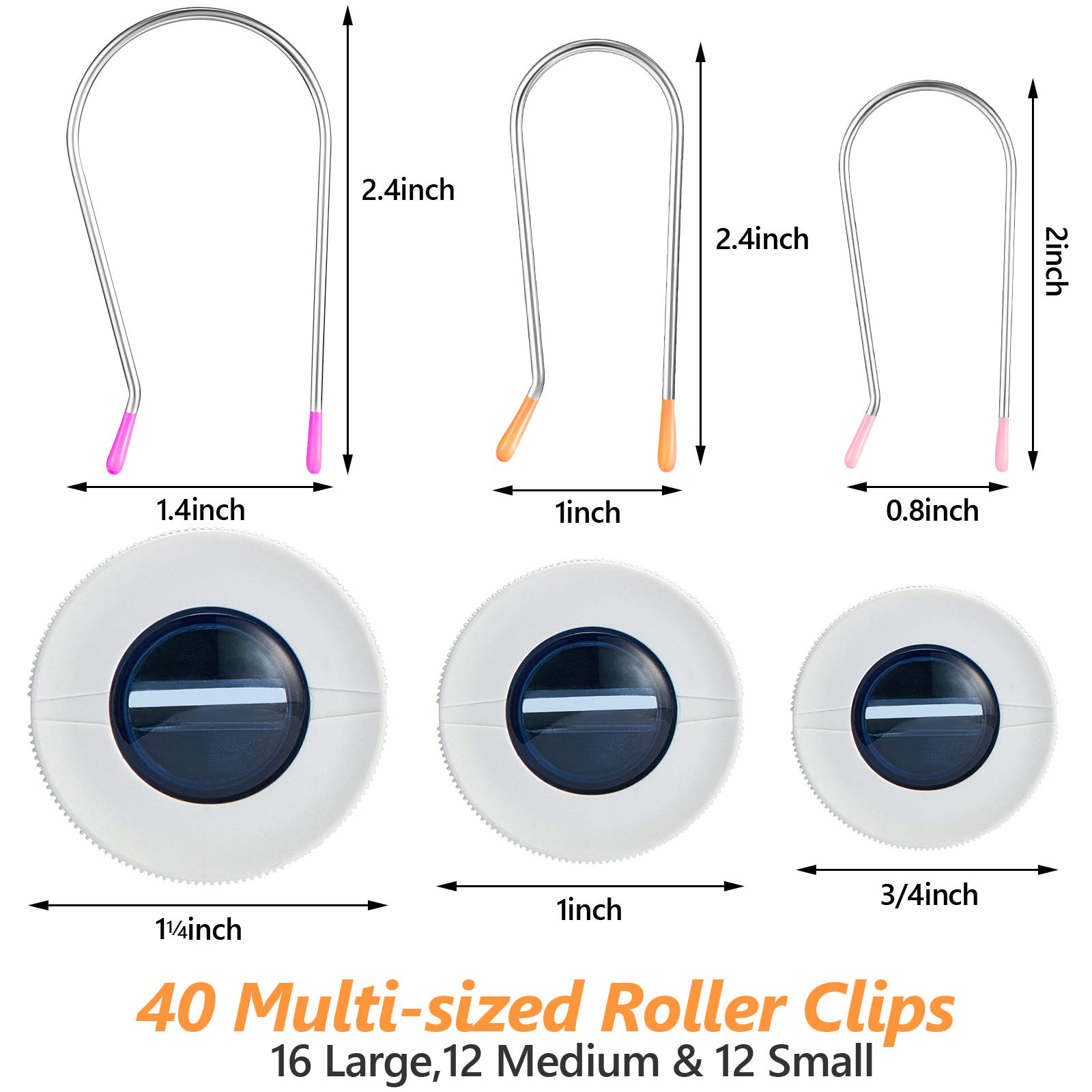 40-Piece Assorted Hot Roller Clips Set - Large, Medium & Small Sizes for Most Hair Rollers & Curlers | Perfect for Salon Styling & Home Hair Care