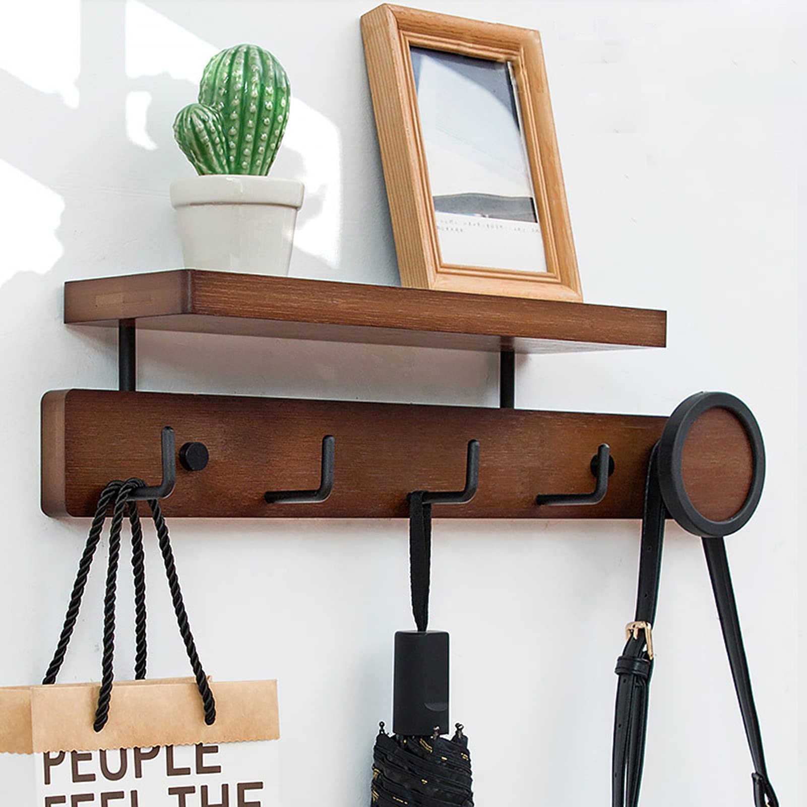NYKCPJMW Wall Mounted Key Holder with Hooks - Decorative Coat Rack for Hats, Backpacks & Clothes - Perfect for Mudroom, Bathroom & Closet Organization - Space Saving Entryway Storage Solution