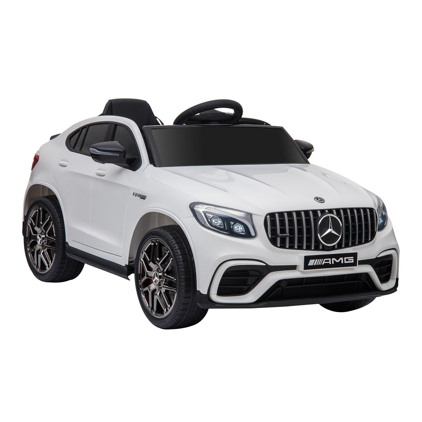 12V Kids Electric Ride On Car with Parent Remote Control - Mercedes Benz AMG GLC63S Coupe Style - 2 Speed Modes, MP3 Player, LED Lights & Horn - Realistic Suspension & Music - White Toddler Toy Car for Indoor & Outdoor Play