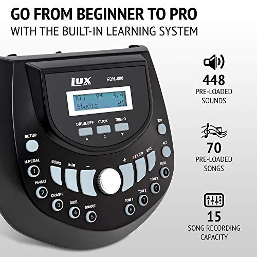 Professional 8-Piece Electronic Drum Set with Real Mesh Heads - 448 Sounds, 70 Songs & Recording Function | Includes Kick Pad, Drum Sticks & Studio Headphones | Perfect for Home Practice, Studio Recording & Live Performances