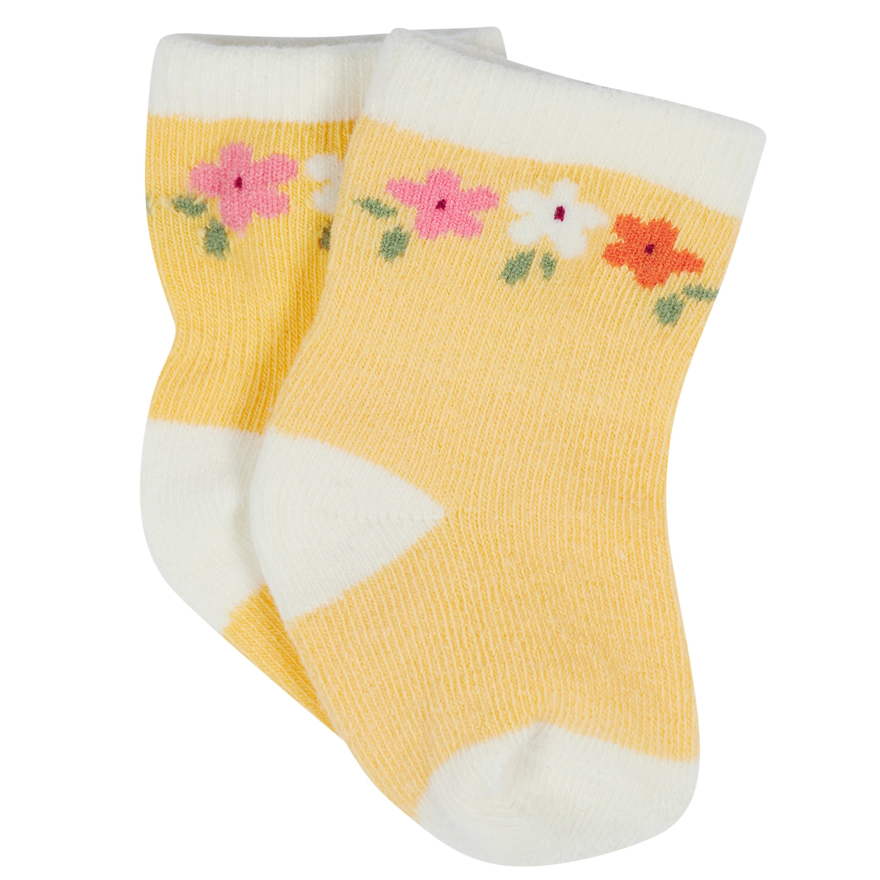 12 Pack Baby & Toddler Girls Floral Fox Jersey Crew Wiggle Proof® Socks - Soft Non-Slip Socks for Playtime, Daycare & Everyday Wear