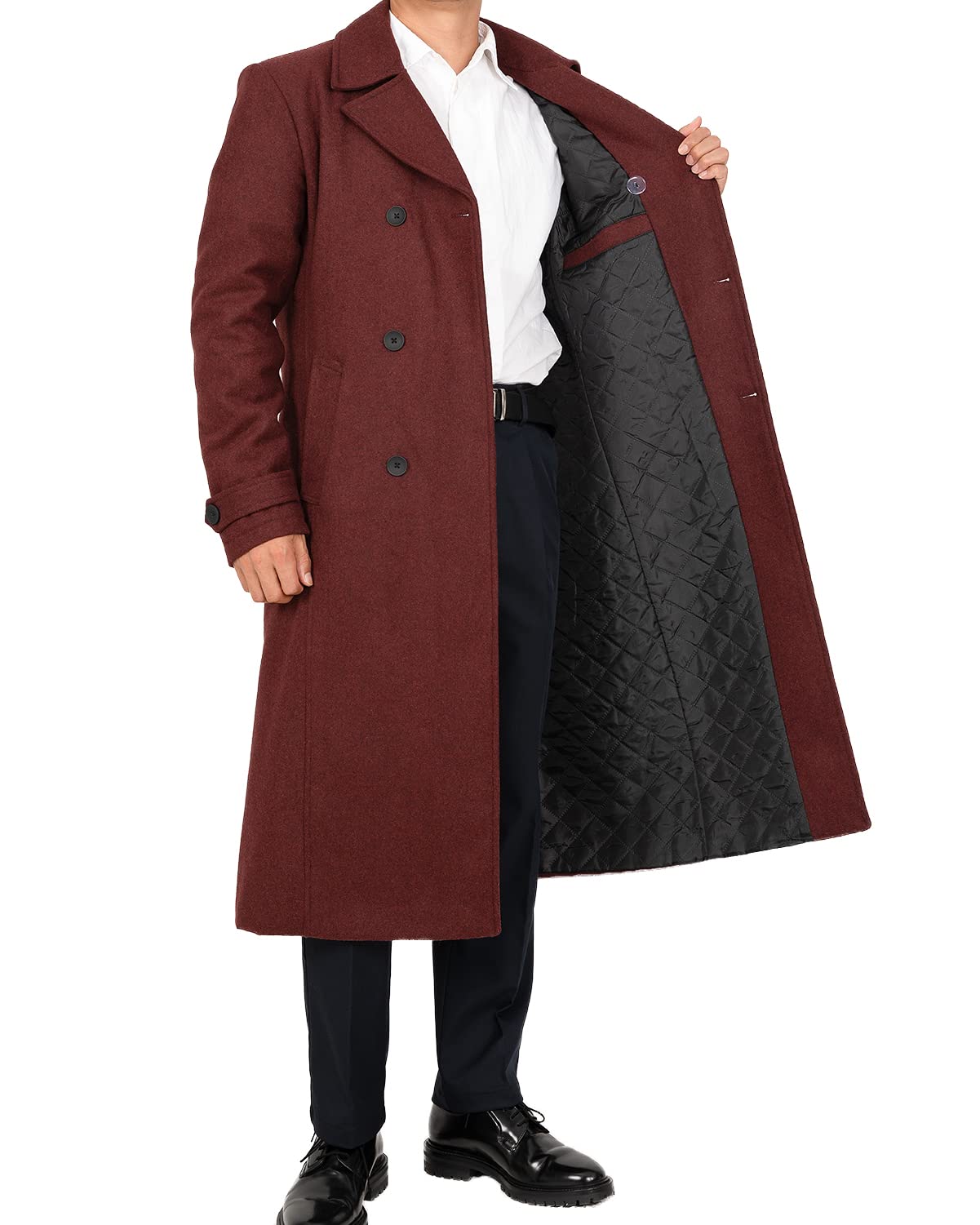 Men's Long Wool Blend Coat - Double Breasted Trench Pea Coat for Winter | Warm Wool Overcoat & Top Coat for Business, Office & Formal Occasions
