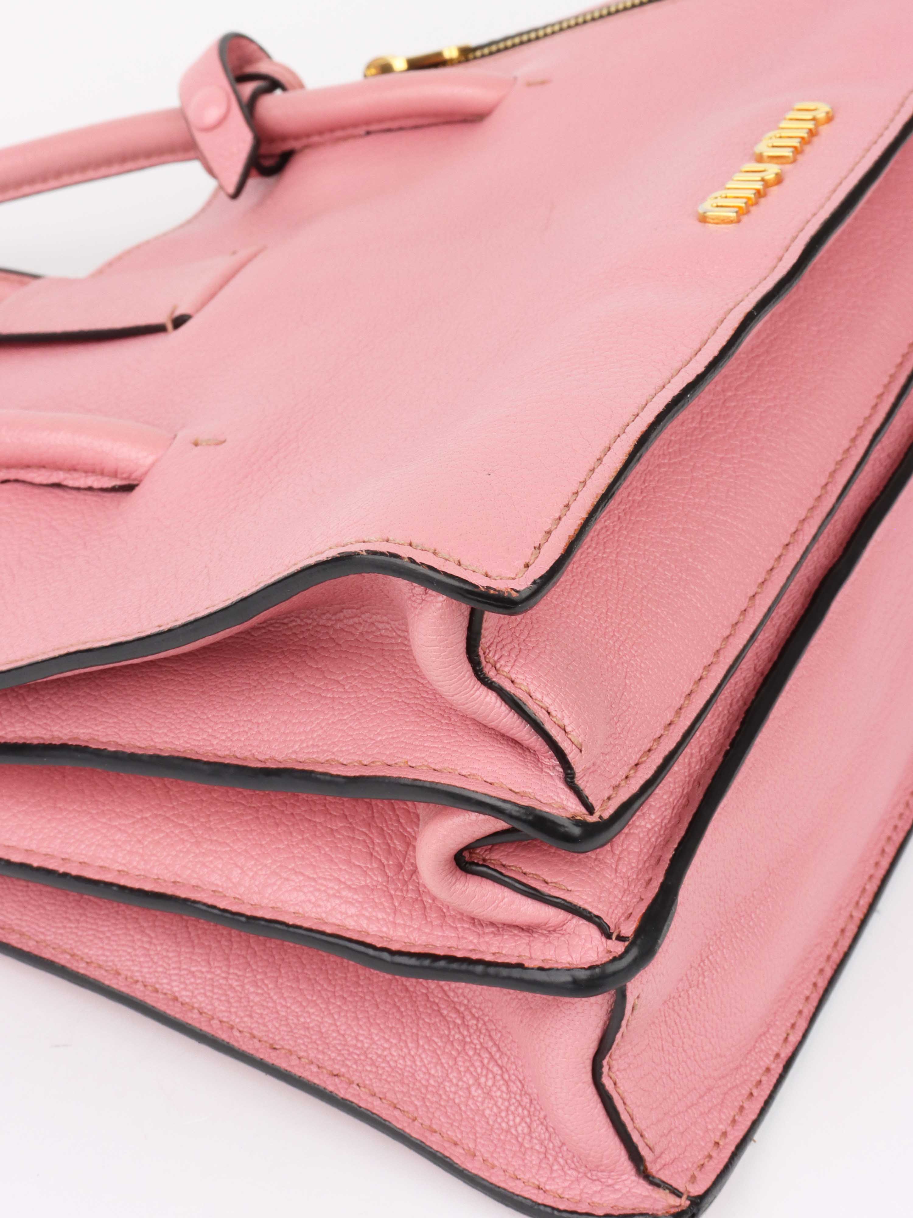 Miu Miu Pink Leather Tote Shoulder Bag for Women - Fashionable Designer Handbag for Work, Travel & Everyday Use