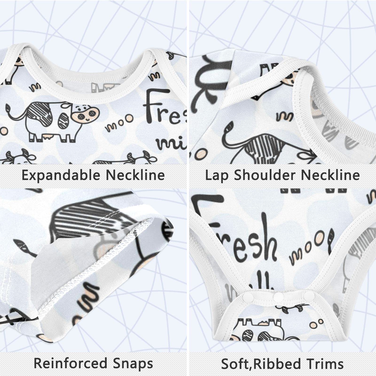 Organic Cotton Baby Romper - Fresh Milk Cow Moo Print Short Sleeve Bodysuit for Boys & Girls (0-3 Months) | Soft Unisex Infant Outfit for Newborns, Photo Shoots & Playtime