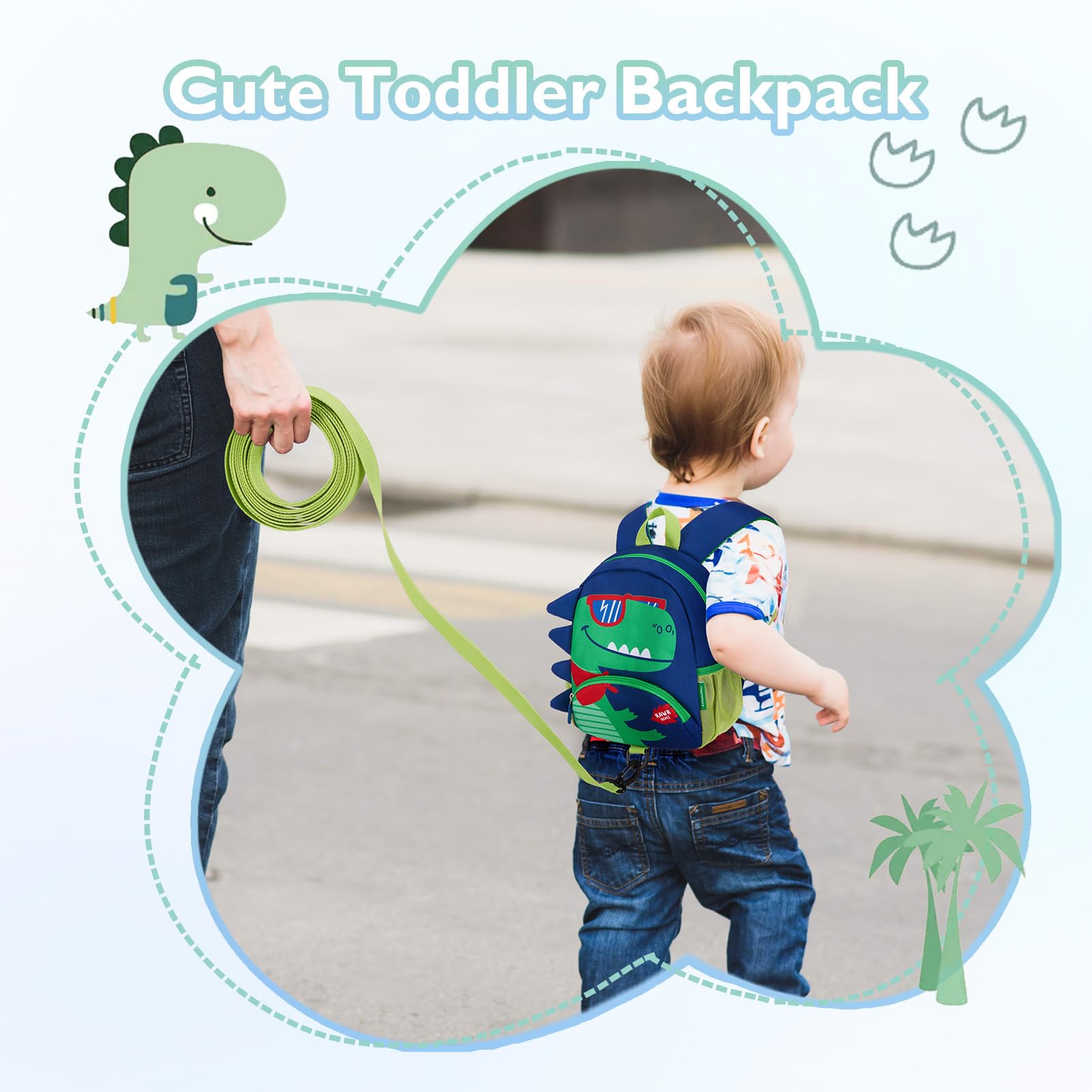 Mommore Dinosaur Toddler Backpack for Boys 2-4 Years - 3D Cartoon Kids Travel Bag with Safety Leash & Adjustable Chest Strap, Water-Resistant Pre-K School Backpack - Perfect for Daycare, Travel & Preschool Adventures