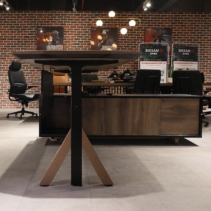 EASTON Electric Height Adjustable Sit Stand Desk with Right Return - 2.2M Warm Oak & Black - Perfect for Home Office & Ergonomic Workspace