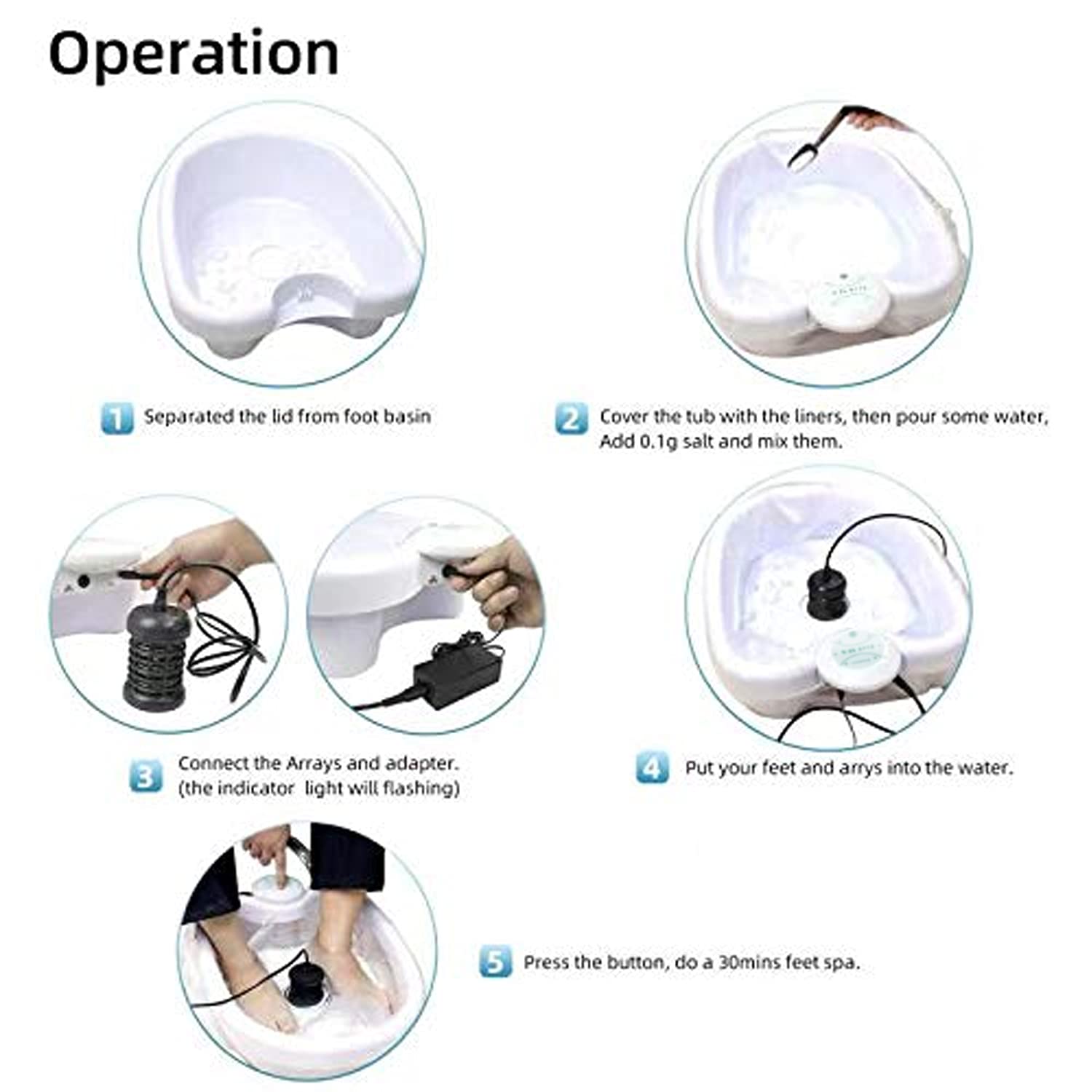 Detox Foot Spa Machine - Ionic Foot Detox Cleanse System with Professional Tub Basin, 200 Liners & 2 Ion Arrays | Aqua Chi Spa for Relaxation & Body Cleansing | Perfect for Home Spa, Wellness Centers & Self-Care Routines