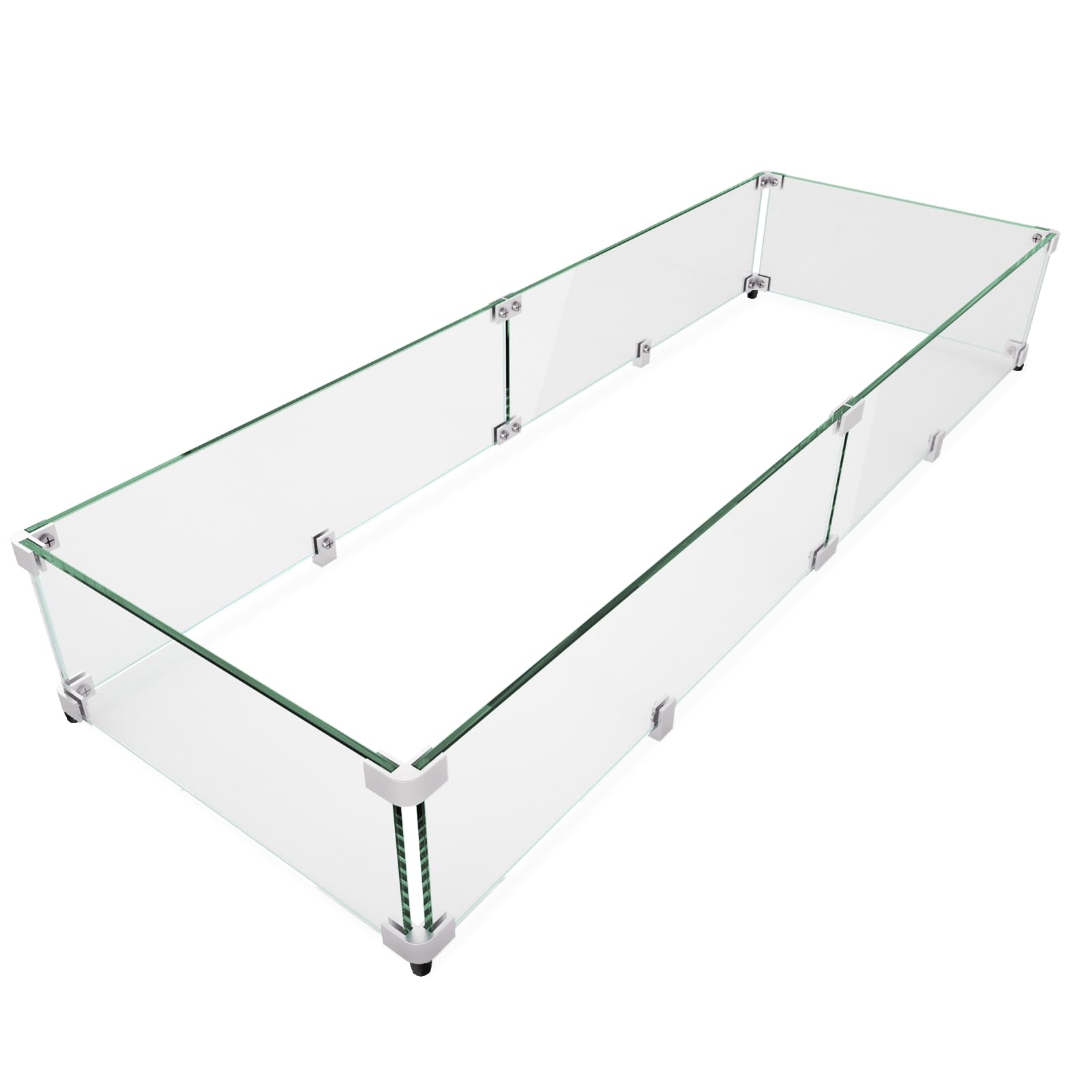GASPRO 45 x 15.5 Inch Tempered Glass Wind Guard for Rectangular Fire Pit Table - Heavy Duty Aluminum Frame with Corner Brackets & Feet - Easy Assembly for Outdoor Patio, Backyard, and Camping Use