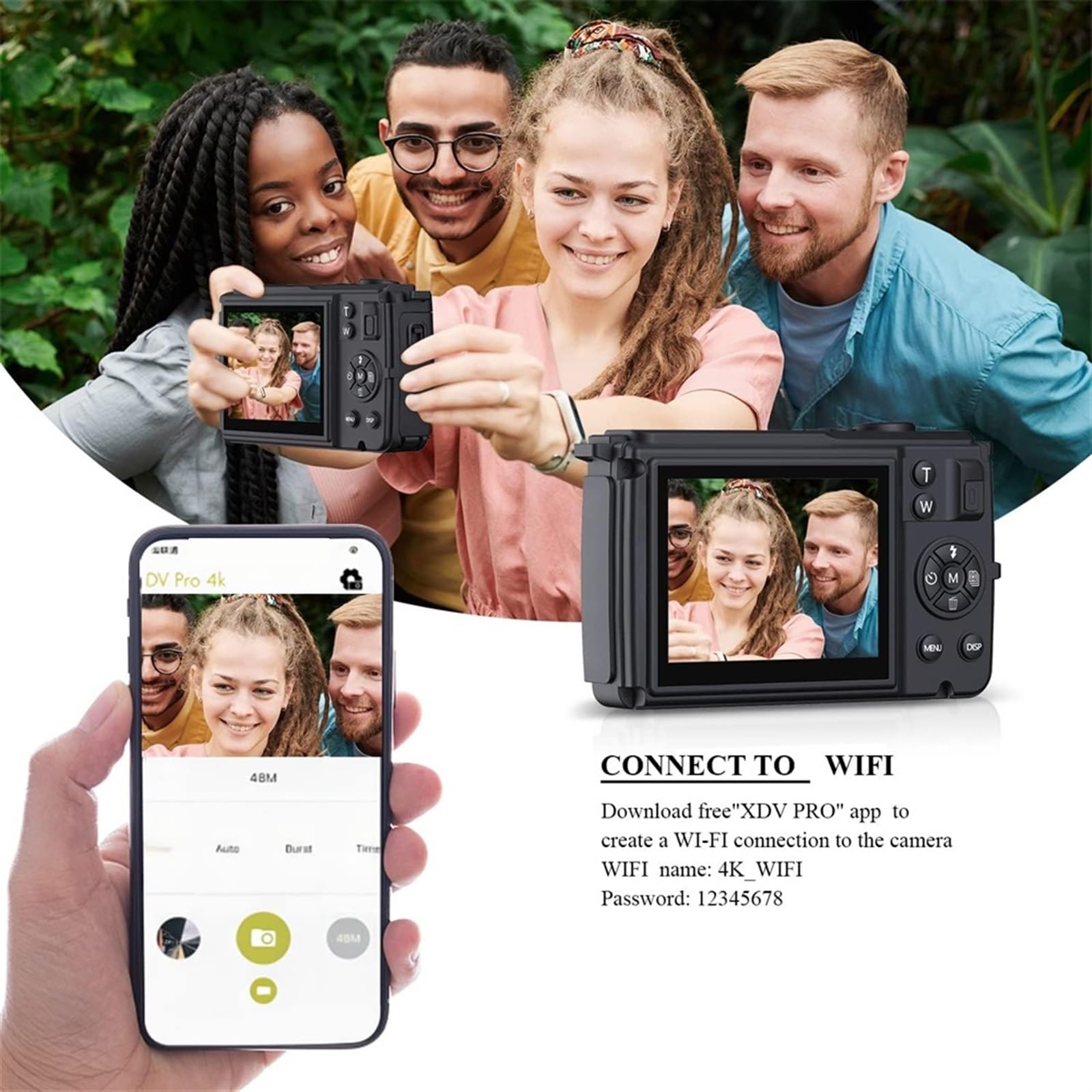 Dual Screen 64MP Digital Camera with WiFi & 4K Video - 2.8