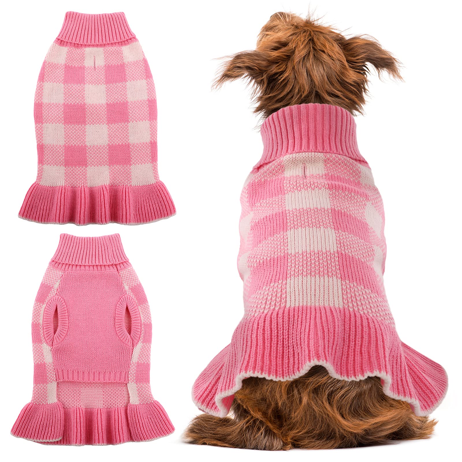 QBLEEV Small Dog Sweaters - Warm Winter Puppy Pullover with Turtleneck & Leash Hole | Cozy Christmas Pet Sweater Dress for Small Dogs (XS) | Perfect for Fall & Winter Outfits, Holiday Photos, and Daily Walks