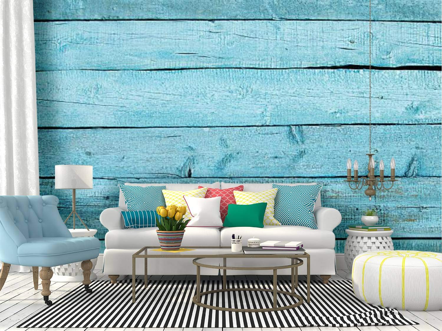 Vintage Blue Wooden Background Peel and Stick Wallpaper - Old Weathered Aquamarine Board Self-Adhesive Removable Vinyl Film - Large Wall Mural Sticker for Home Decor, Living Room, Bedroom, Office, Shelf Paper
