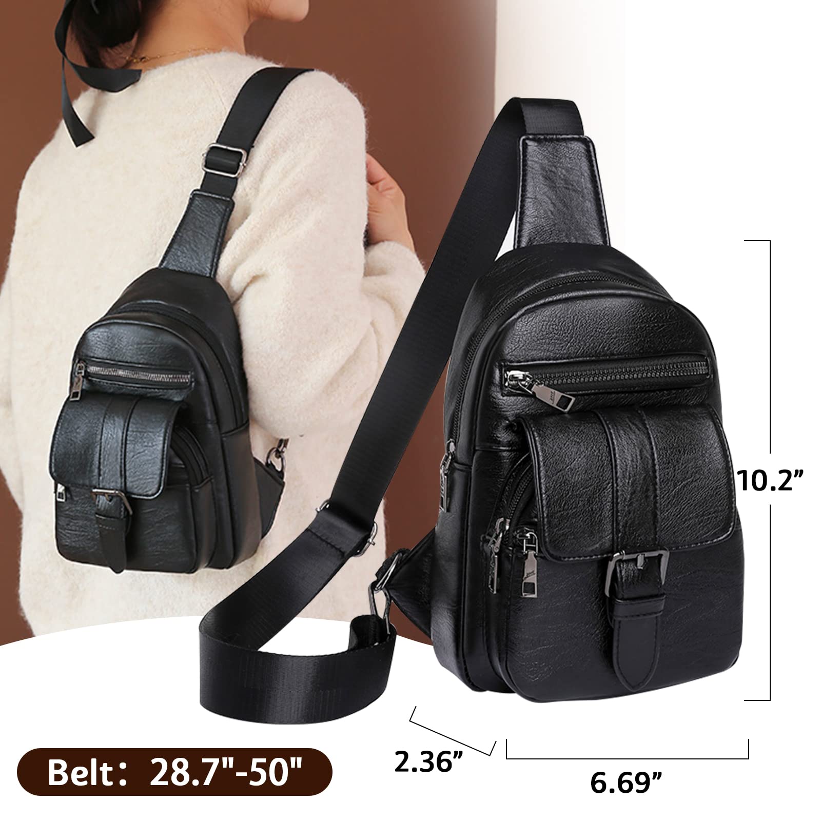 Waterproof Leather Sling Bag for Women - Fashionable Crossbody Chest Bag & Small Backpack Purse for Travel, Hiking, and Daily Use