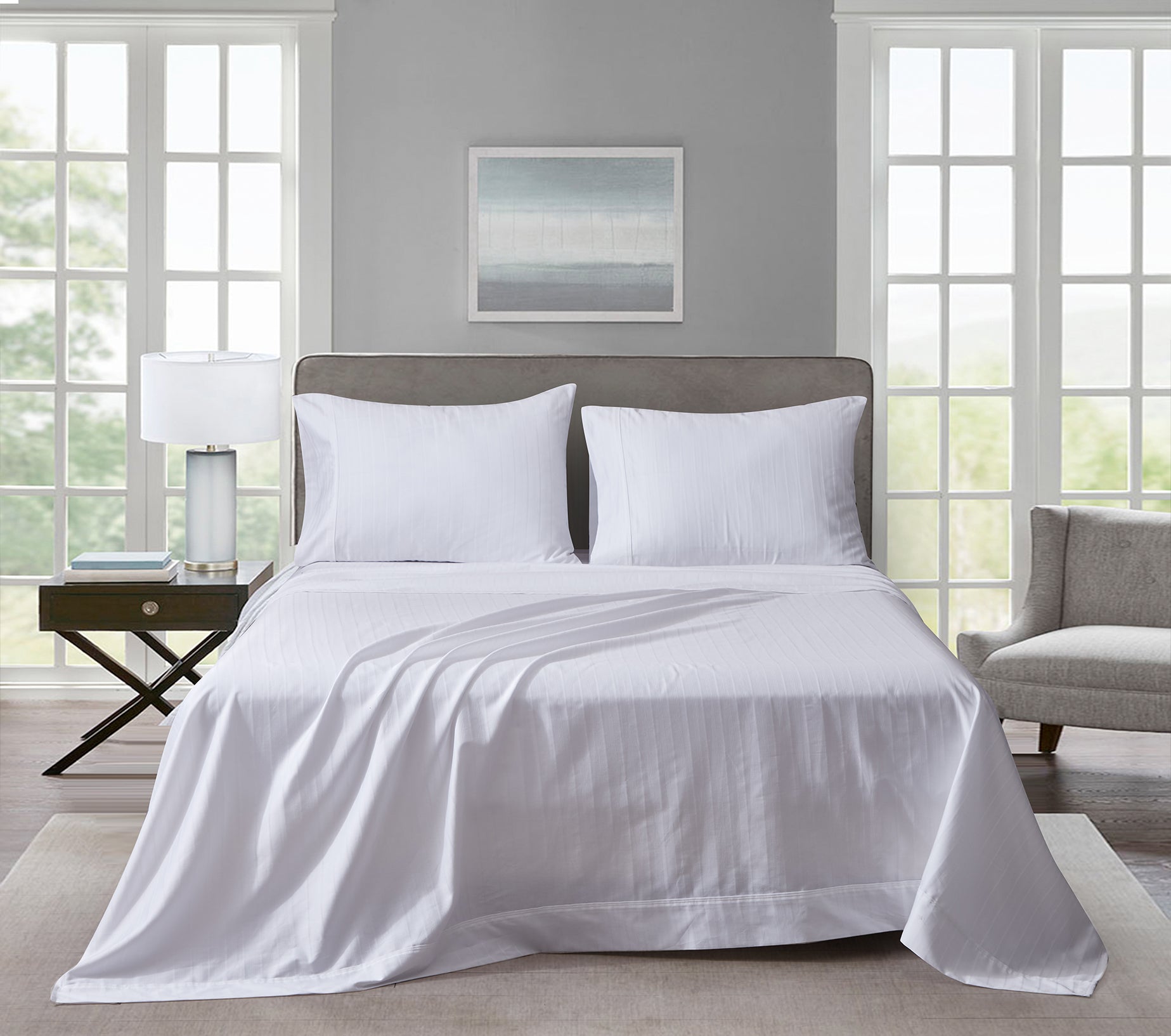 600 Thread Count Jacquard Multi Stripe 100% Cotton Sheet Set - Queen Size Bedding for Luxury Comfort - Perfect for Master Bedroom, Guest Room & Hotel Use