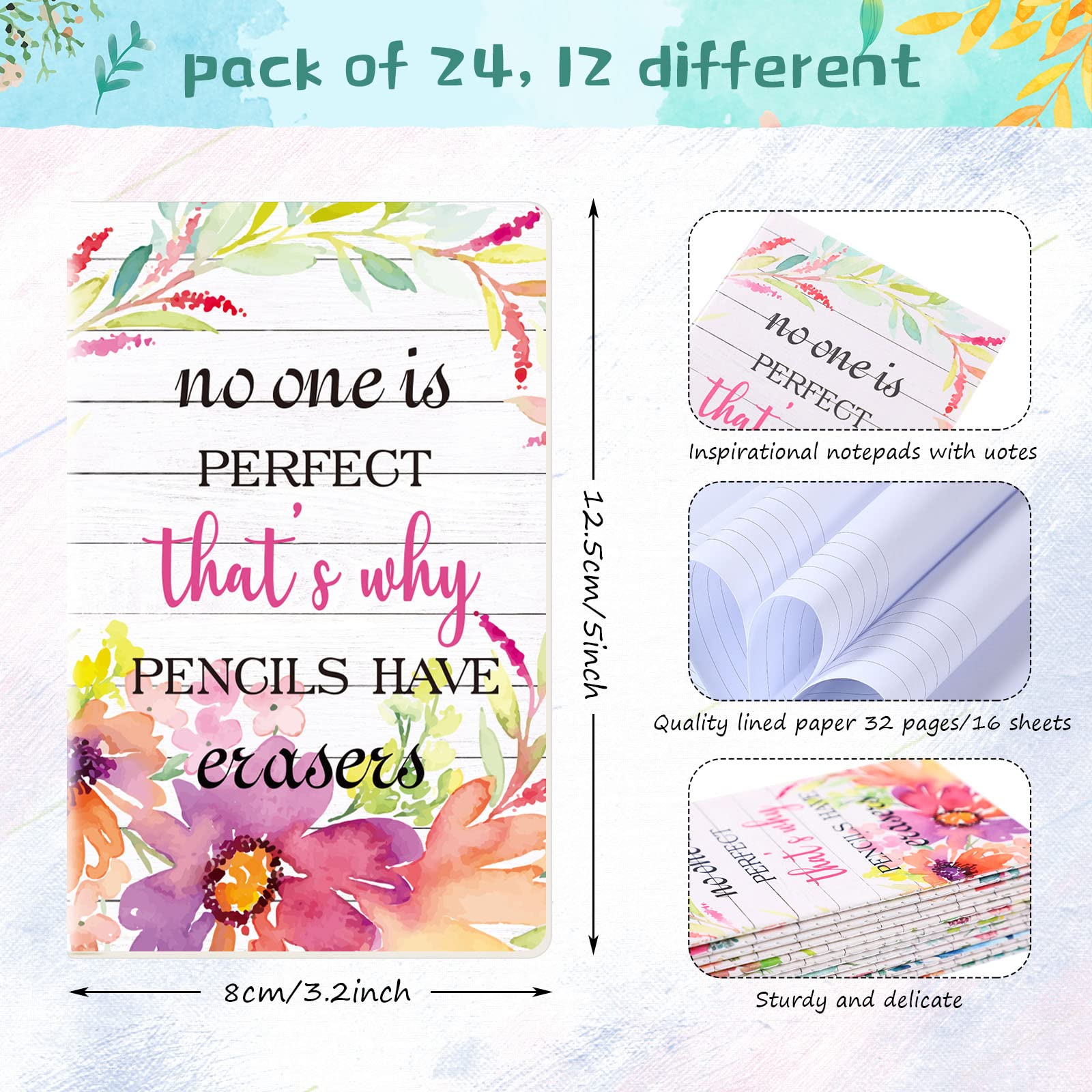 Outus 24 Pack Mini Motivational Notebooks - Inspirational Pocket Notepads for School, Office & Travel - Small Journal with 12 Floral Designs - Perfect Gift & Daily Encouragement Supplies