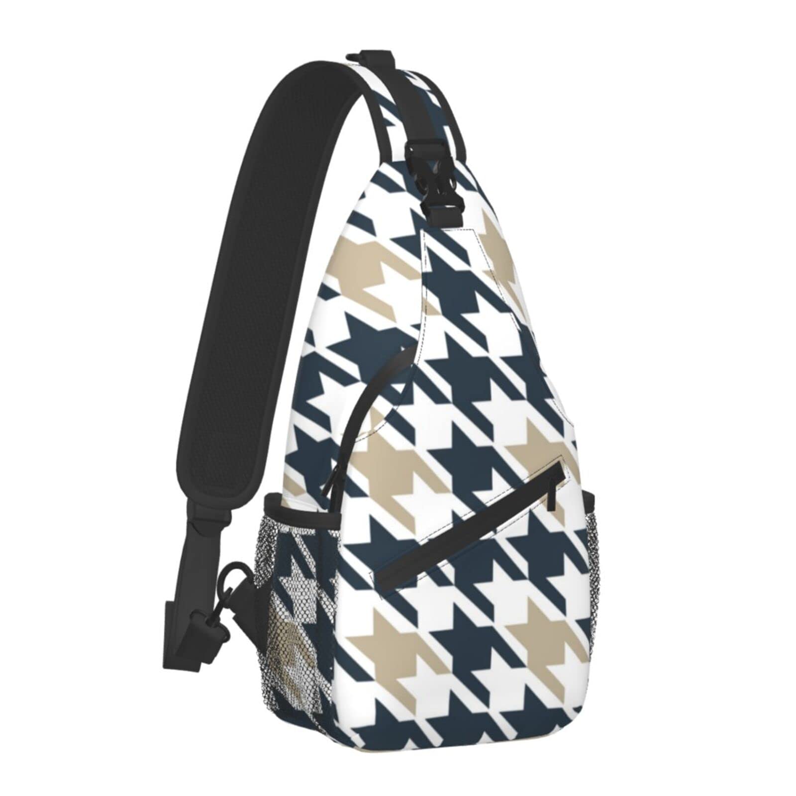 Modern Striped Houndstooth Crossbody Sling Bag for Men - Lightweight Anti-Theft Shoulder Backpack for Gym, Hiking, Travel & Cycling - Watercolor Effect Black Unisex Design (Perfect for Workouts, Commuting & Outdoor Adventures)