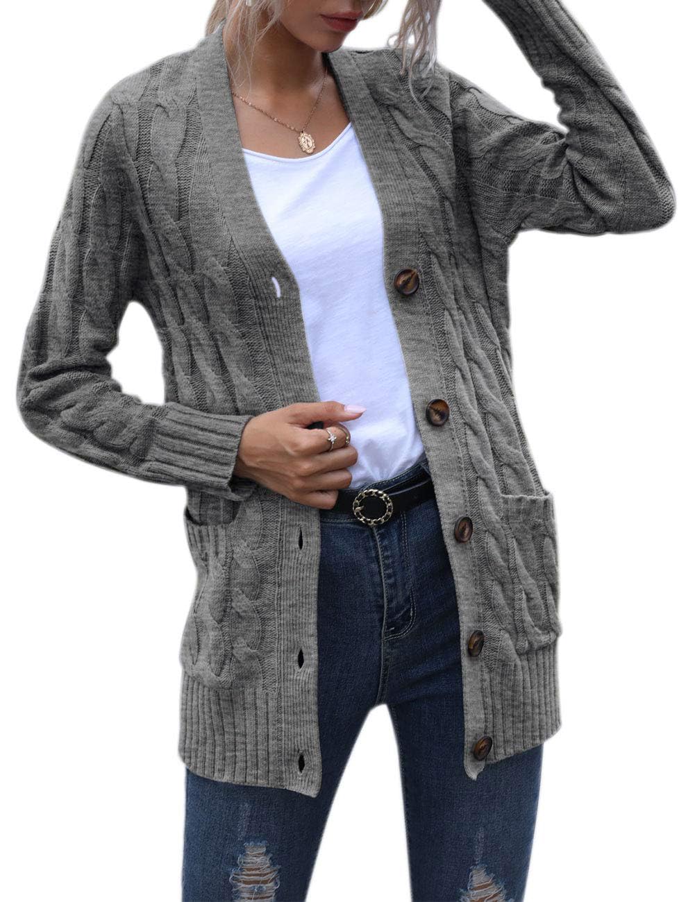 MEROKEETY Women's 2025 Fall Long Sleeve Cable Knit Sweater Cardigan - Open Front Button Loose Fit Outerwear for Casual Wear, Office & Autumn Outfits