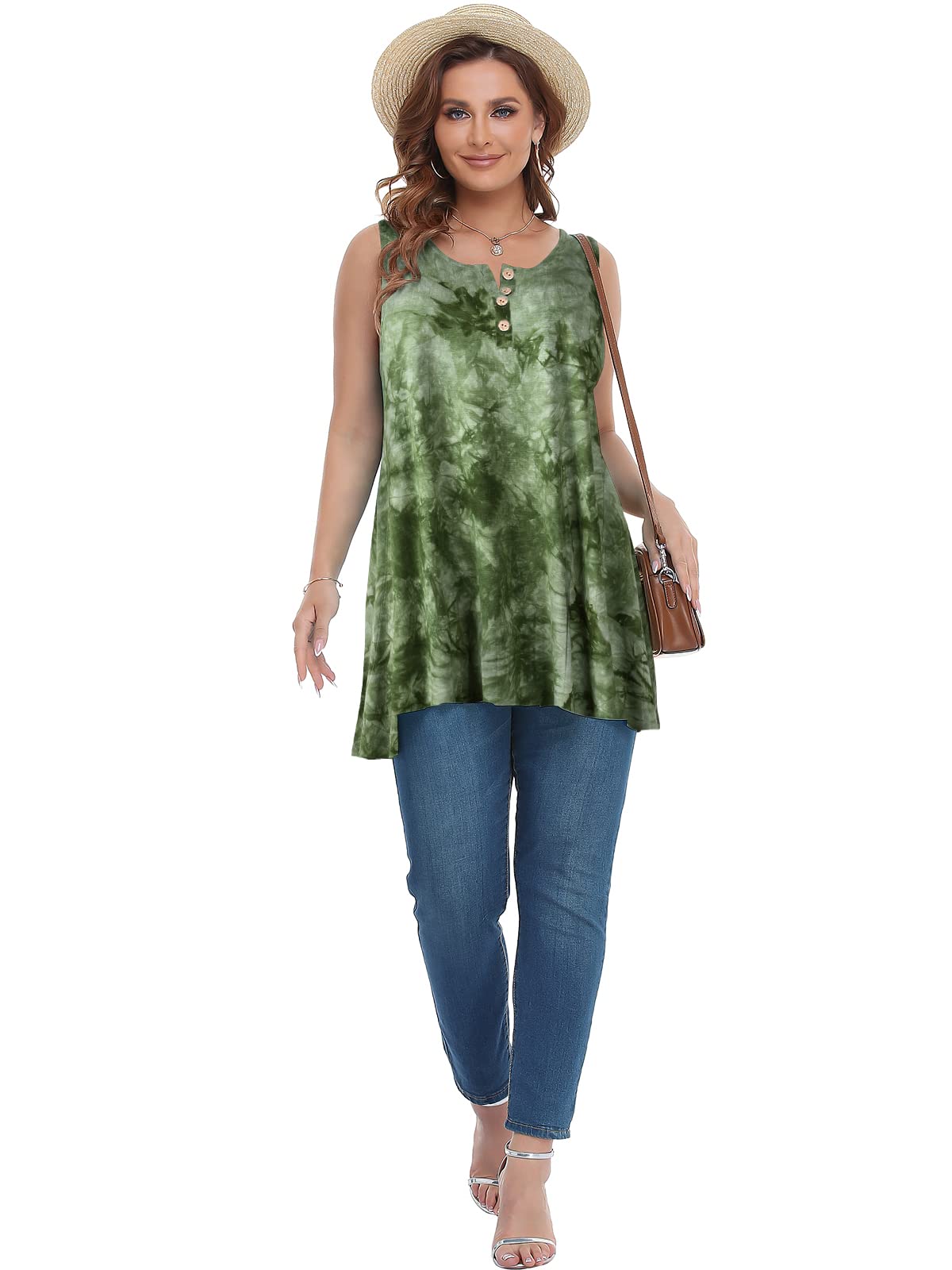 JollieLovin Women's Plus Size Sleeveless Flare Hem Tunic Top - Comfortable Loose Fit Casual Blouse for Summer, Beach & Everyday Wear
