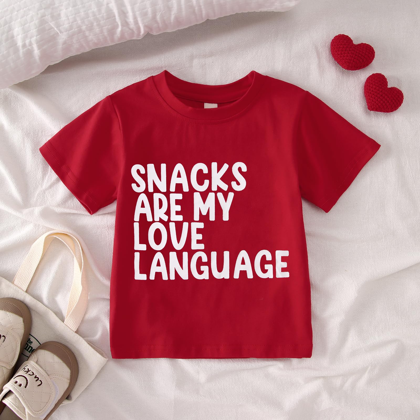 Funny Valentine's Day Kids T-Shirt - Snacks Are My Love Language Graphic Tee for Toddler Boys & Girls | Cute Holiday Outfit for School, Parties & Family Photos