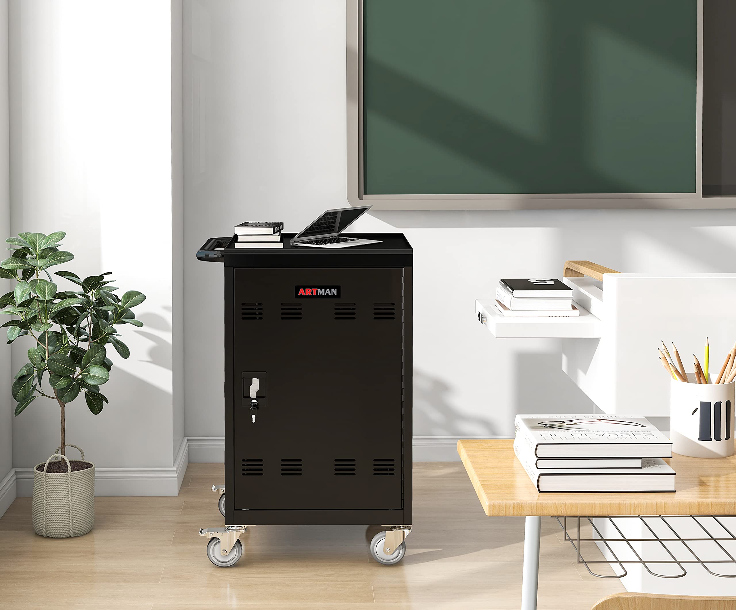 32-Bay Heavy-Duty Mobile Laptop Cart & Chromebook Charging Station - Locking Cabinet for 17