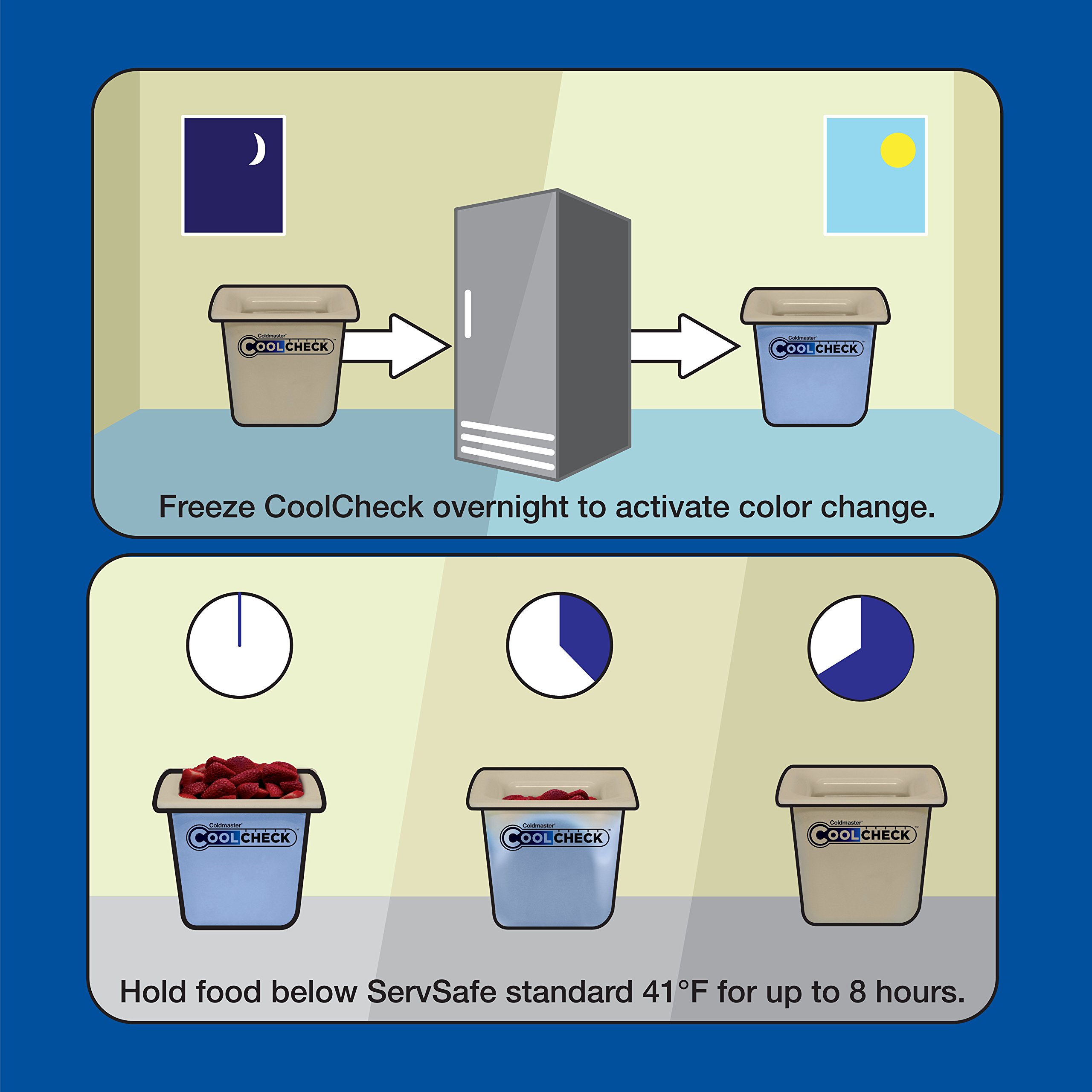 Carlisle FoodService Coldmaster Coolcheck 6-Quart Plastic Food Pans - White & Blue Commercial-Grade Cold Food Containers for Catering, Restaurants & Kitchen Use | Perfect for Buffet Serving, Salad Storage & Food Prep
