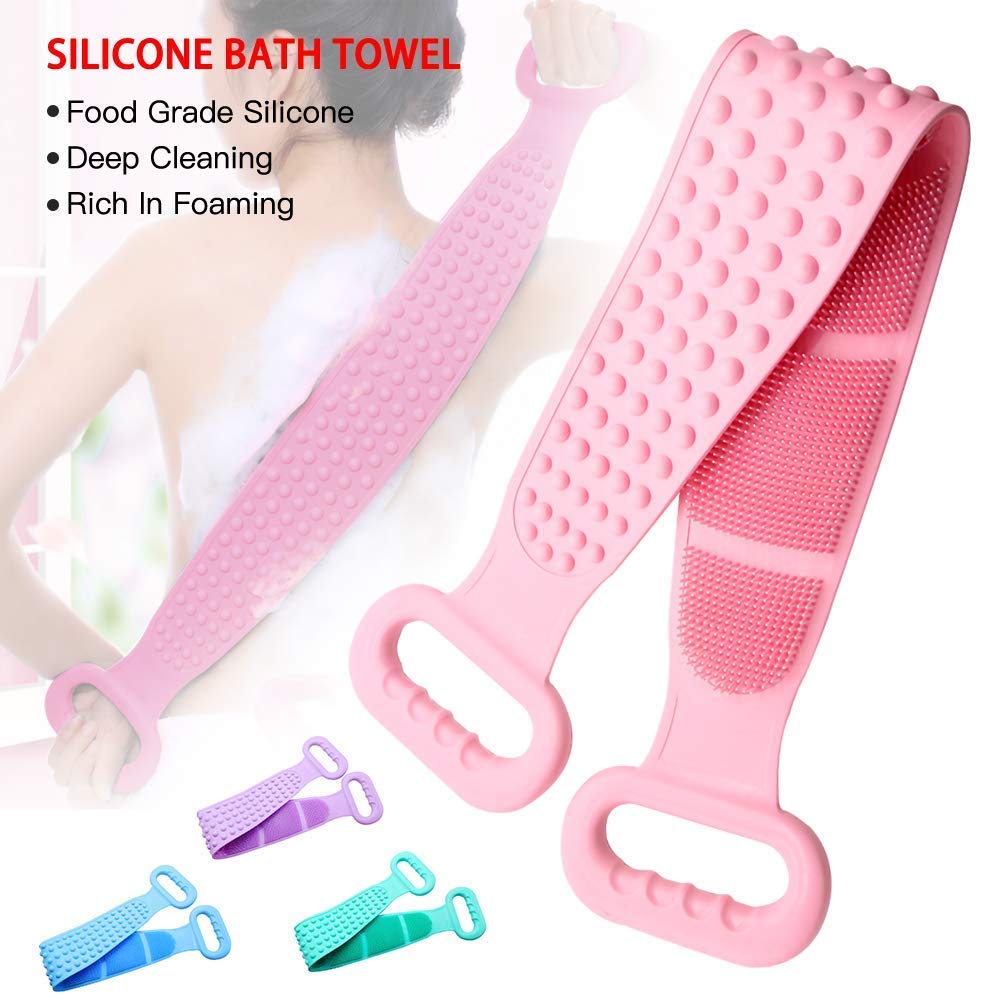 LOMESH Silicone Body Scrubber - Exfoliating Loofah & Shower Brush with Soft Tips for Smooth Skin - Back Scrubber for Shower, Spa & Self Care - Pink Bath Sponge for Gentle Cleansing & Relaxation