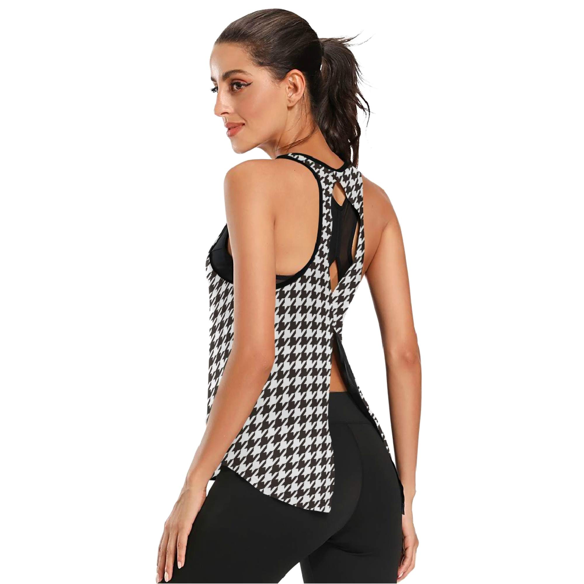 Women's Open Back Dinosaur Print Gym Tank Top - Blue Yoga Workout Shirt with Tie Back Design | Perfect for Yoga, Gym & Summer Workouts