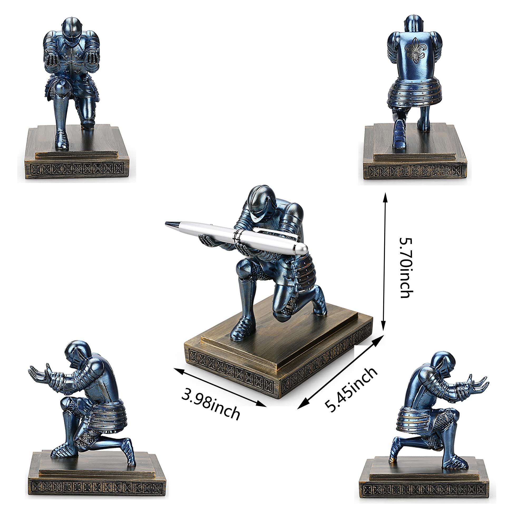 Premium Resin Knight Pen Holder & Desk Organizer - Elegant Pencil Stand with Free Fancy Pen for Office & Home Use - Perfect Gift for Writers & Professionals (Blue) | Ideal for Office Desks, Study Rooms & Gift Giving