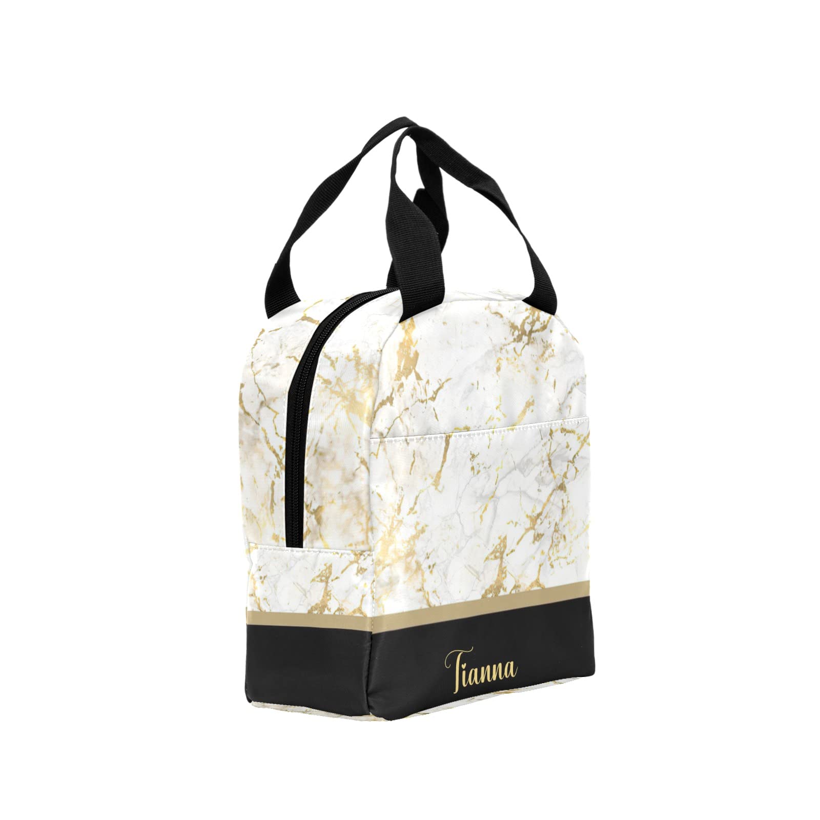Personalized Marble White & Gold Insulated Lunch Box for Women & Men - Custom Name Reusable Lunch Bag for Teens, Adults - Perfect for Office, School, Picnics & Travel