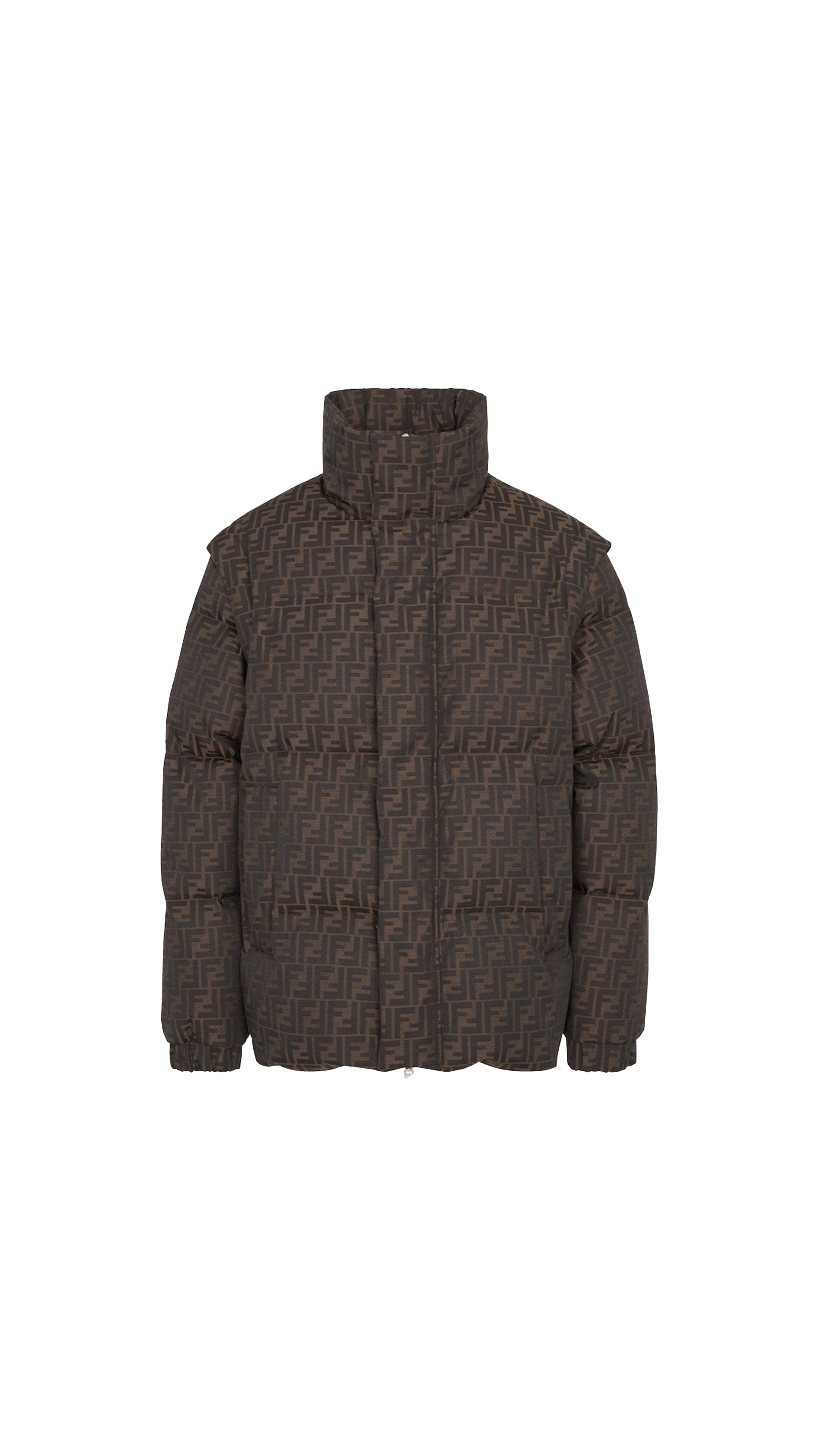 Stylish Brown Puffer Jacket with FF Motif - Warm Winter Coat for Outdoor Activities & Casual Wear