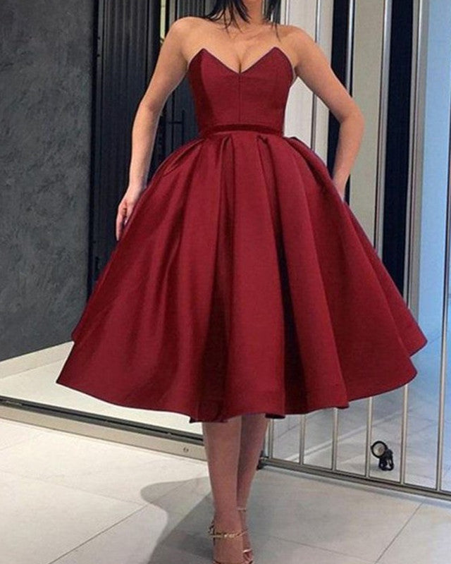 Strapless Satin Ball Gown Knee-Length Homecoming Dress for Prom, Party & Special Occasions | Elegant Formal Wear for Teens & Women