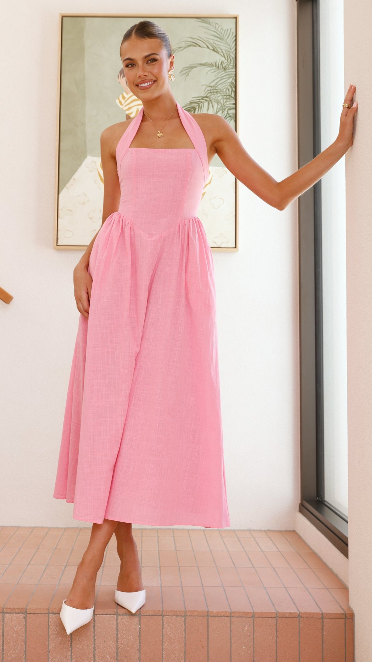 Caden Maxi Dress for Women - Flowy Pink Long Dress with Side Slits, Perfect for Summer, Beach, and Casual Outings