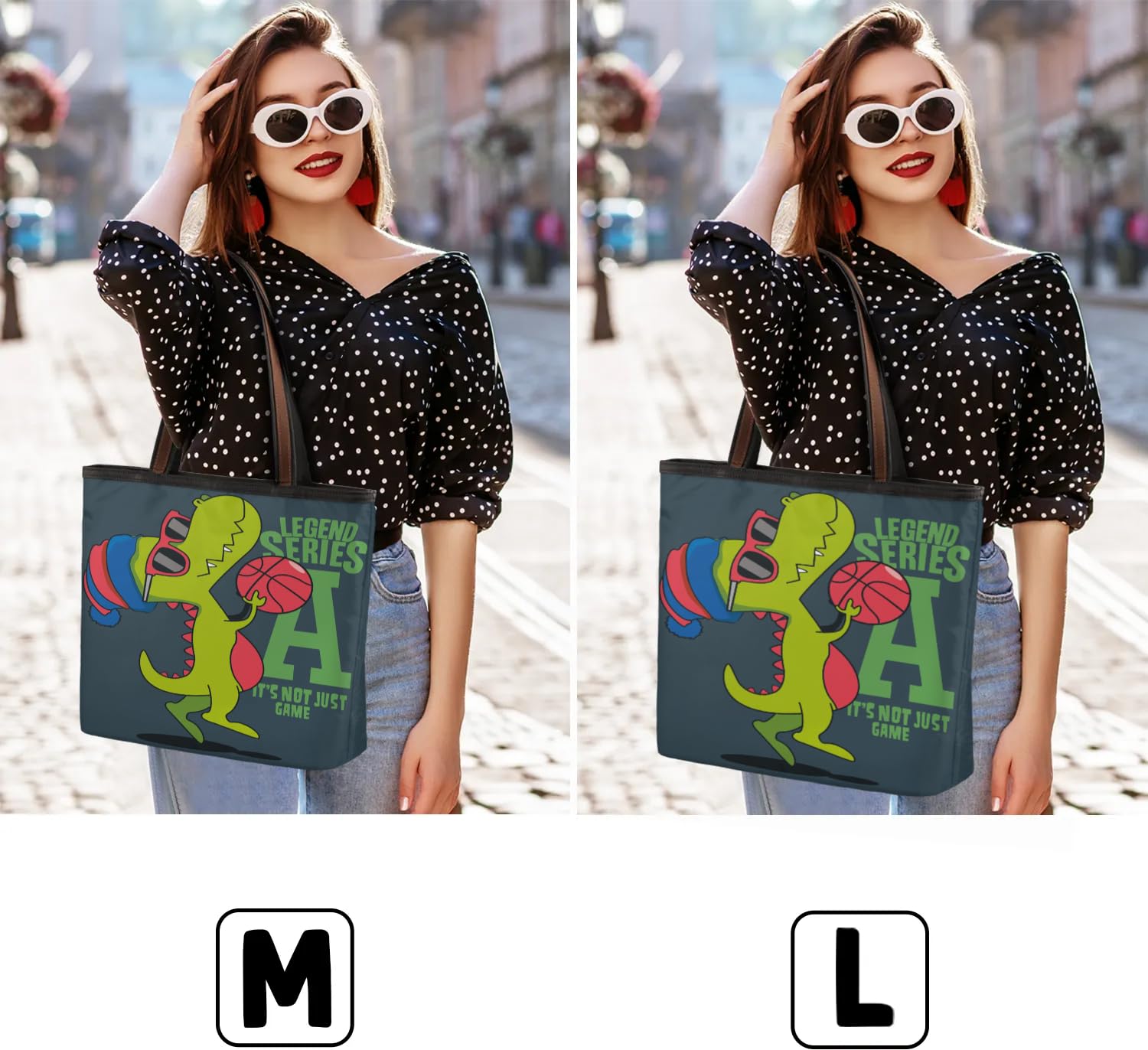 Dinosaur Basketball Tote Bag for Women - Work, Shopping & Travel