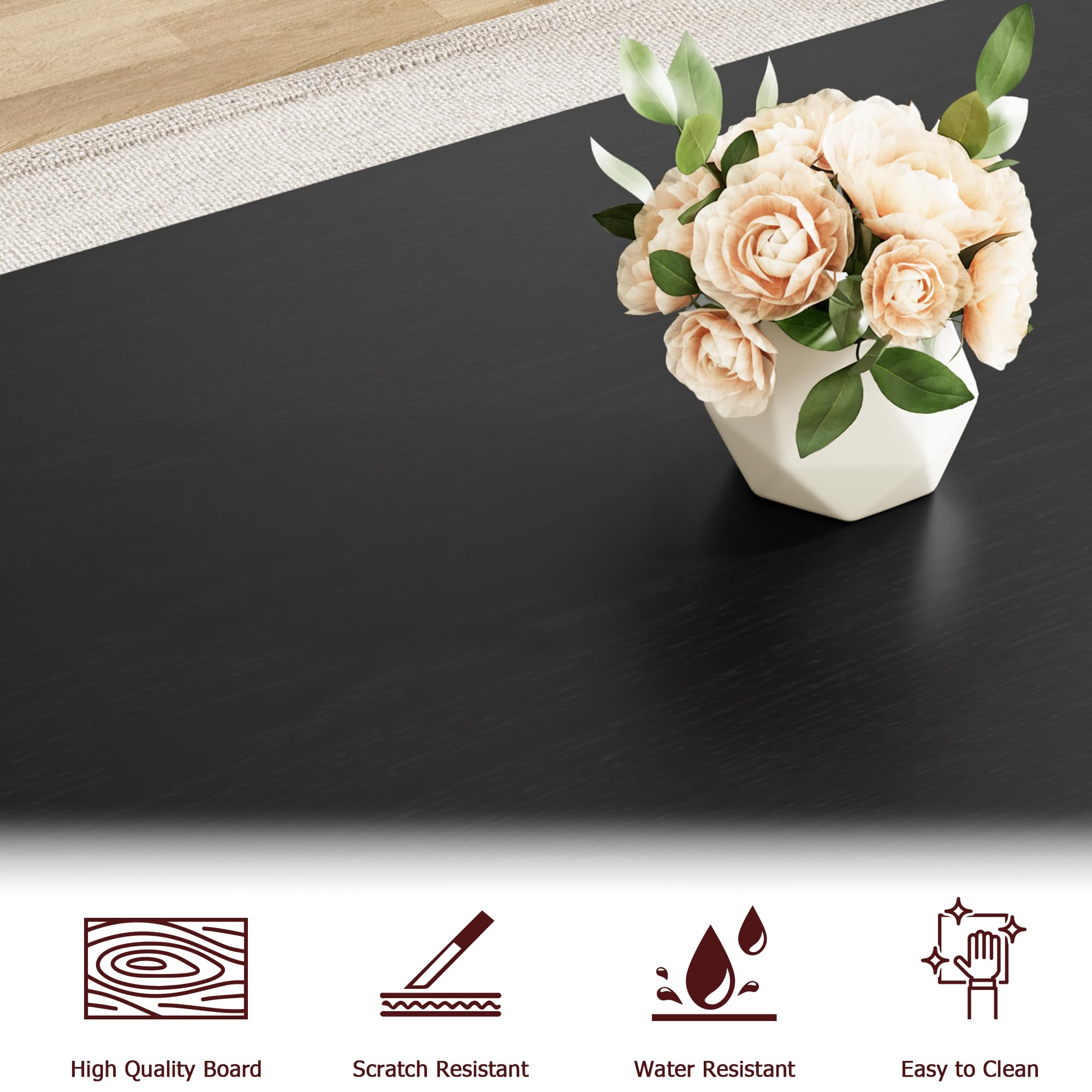 GAOMON 55 Inch Black Dining Table Set with 2 Benches - Space Saving Rectangular Kitchen Table for 4-6 People, Sturdy Metal Frame - Perfect for Small Apartments, Dining Rooms & Compact Kitchens