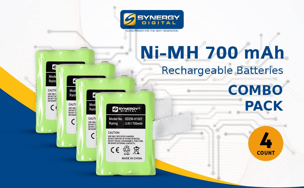 Synergy Digital 2-Way Radio Replacement Batteries for Motorola MH230R - 4-Pack Ni-MH 3.6V 700mAh High-Capacity Rechargeable Batteries - Perfect for Outdoor Adventures, Construction Sites & Emergency Communication
