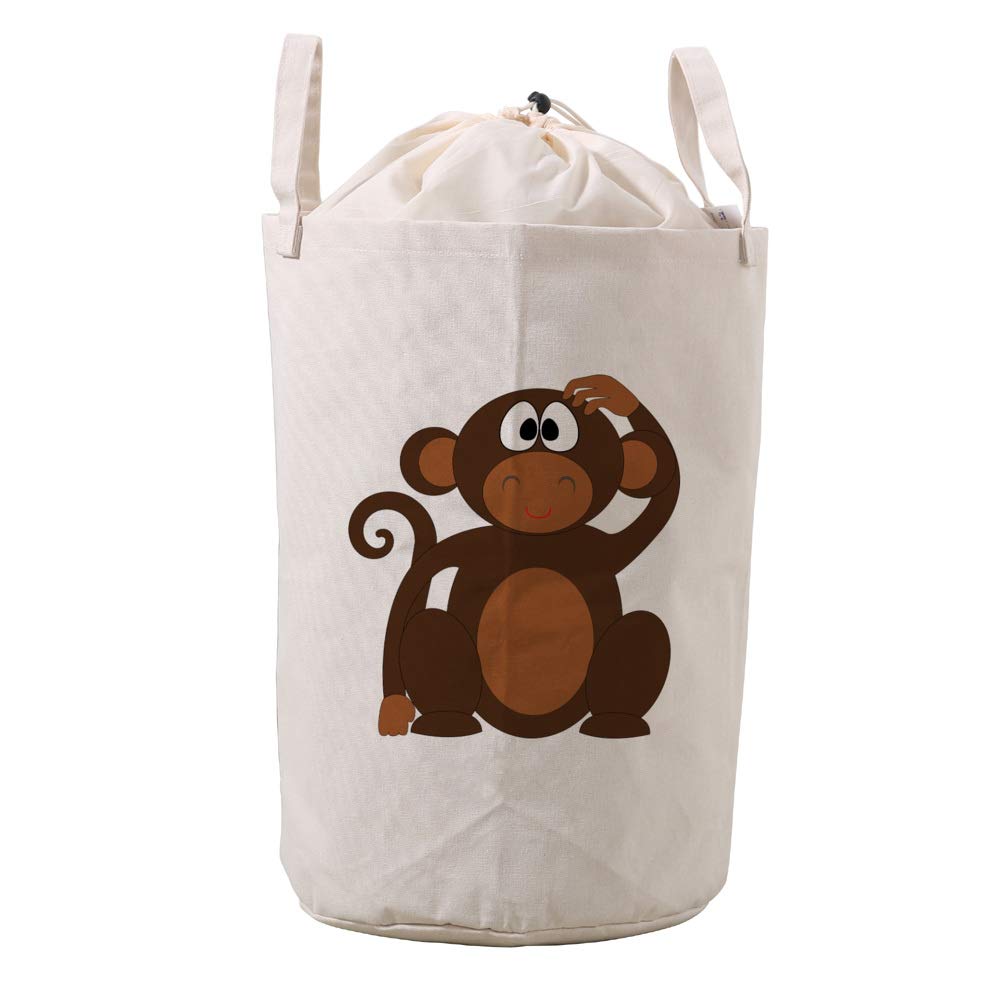 Durable Laundry Hamper with Handles - Large Waterproof Collapsible Clothes Storage Bag for Dirty Laundry - Cotton Linen Drawstring Basket with Monkey/Chimp Design - Perfect for Bedroom, Bathroom, Nursery & Laundry Room Organization
